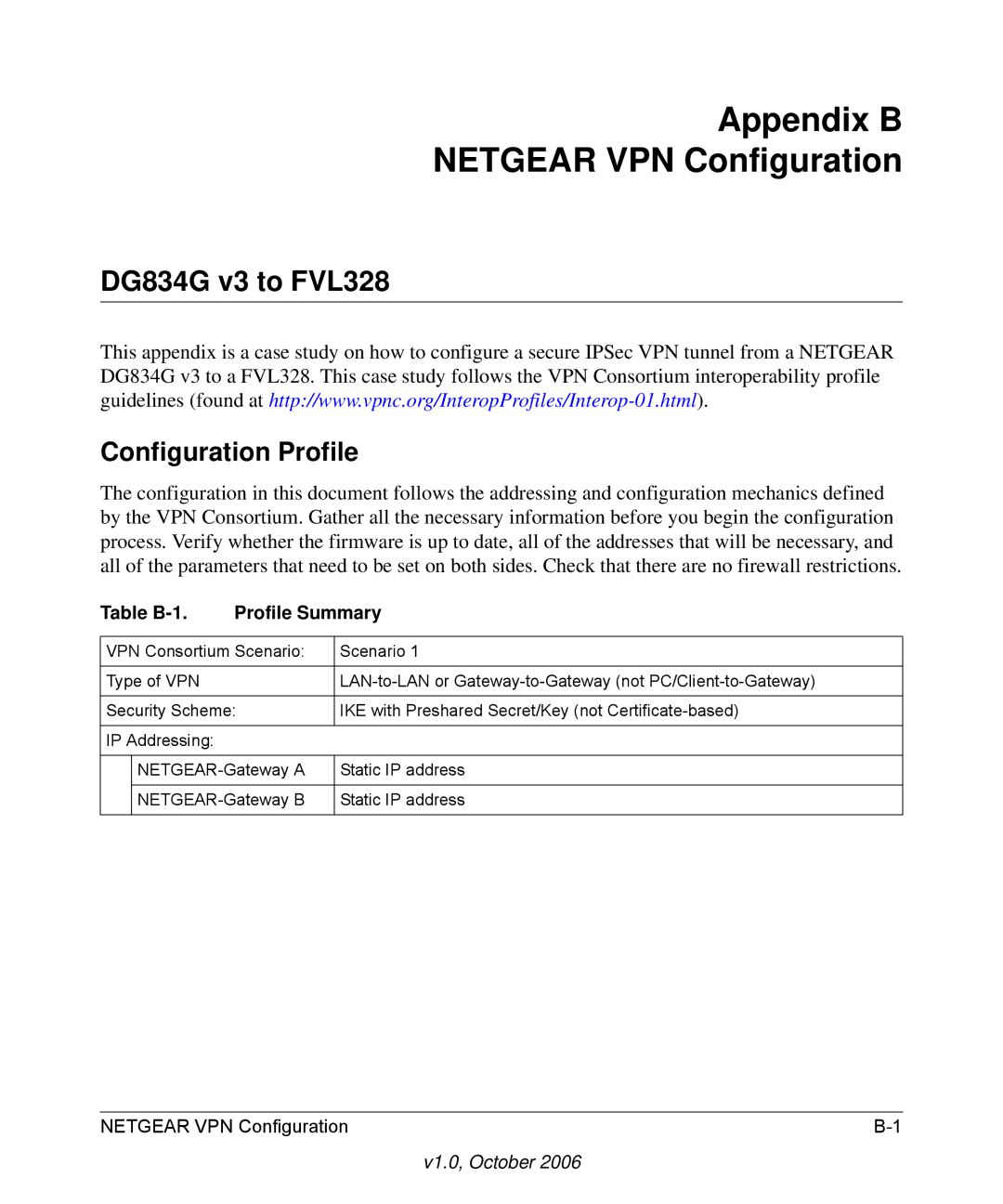 NETGEAR manual DG834G v3 to FVL328, Configuration Profile 