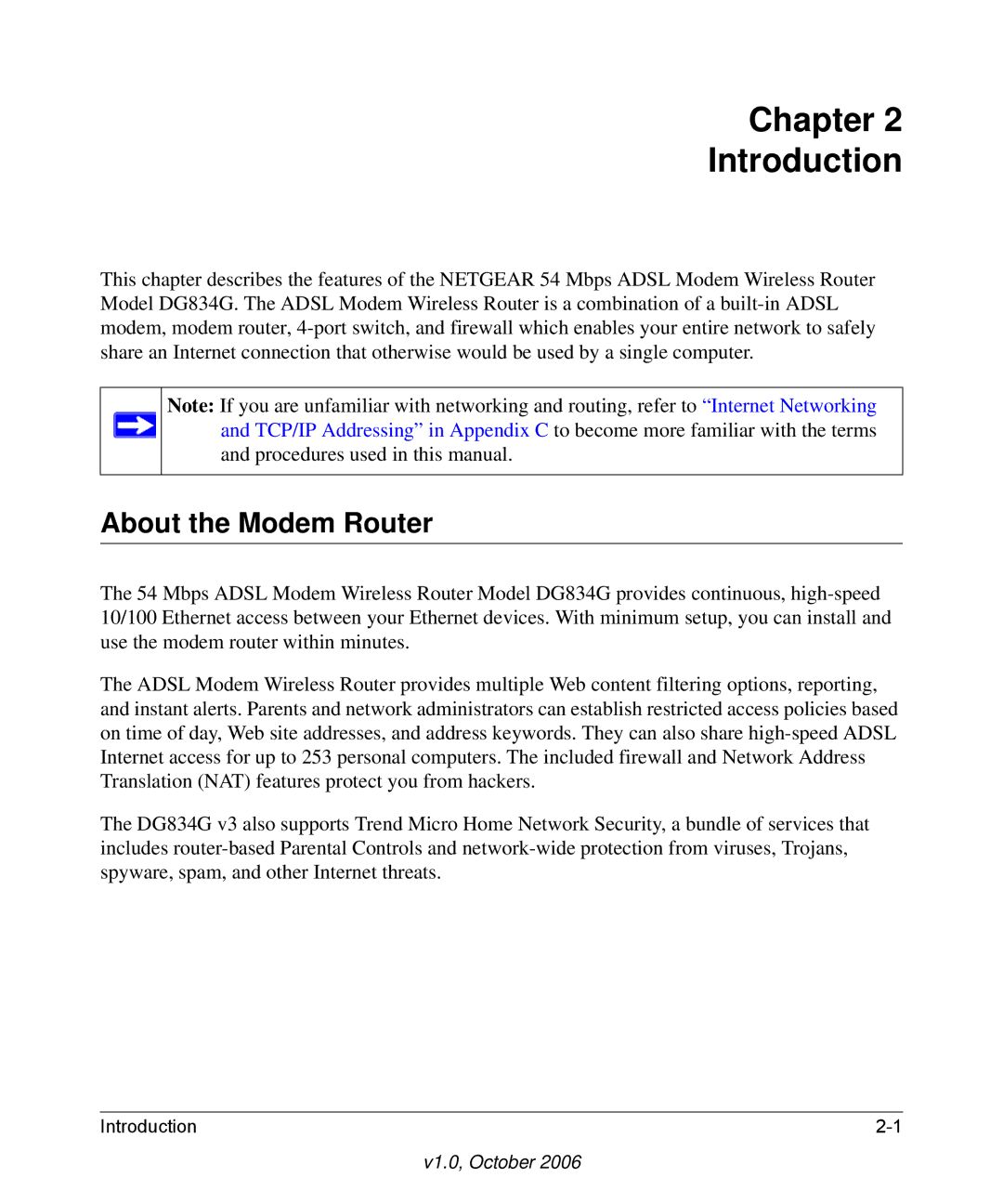 NETGEAR DG834G manual Chapter Introduction, About the Modem Router 