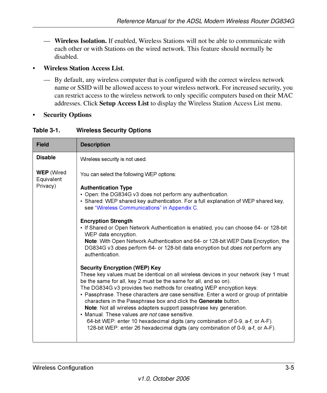 NETGEAR DG834G manual Wireless Station Access List, Security Options 