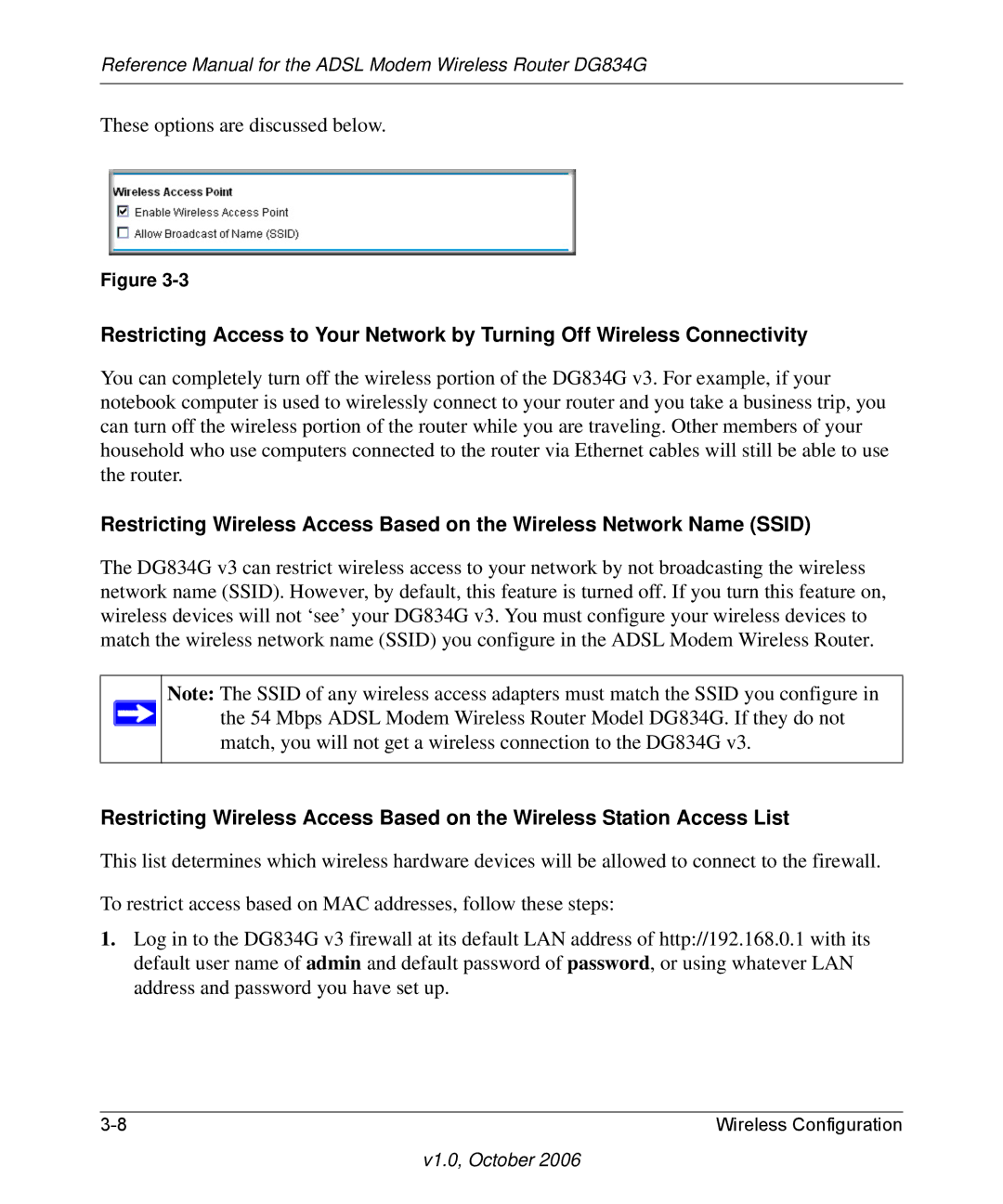 NETGEAR DG834G manual These options are discussed below 