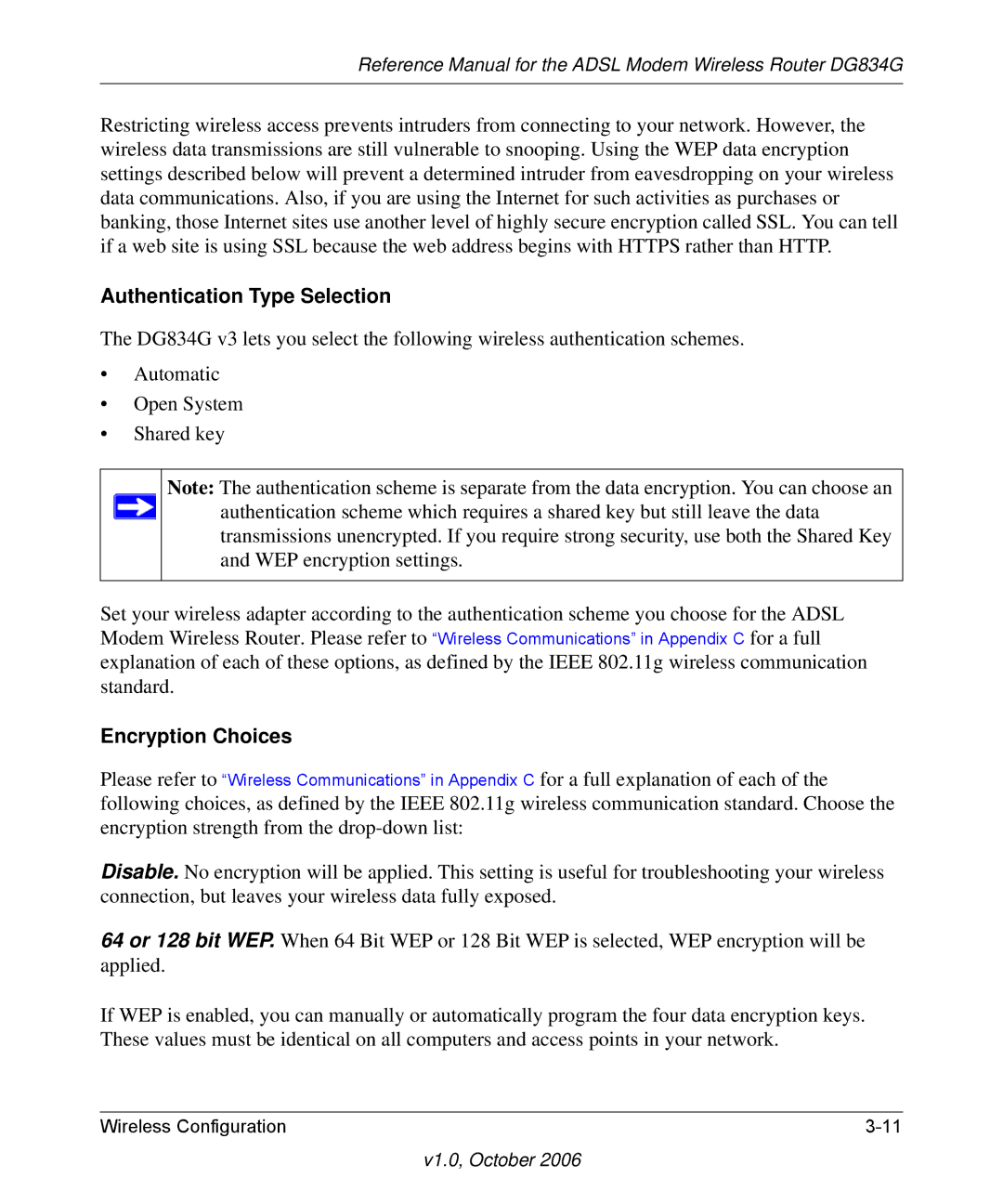 NETGEAR DG834G manual Authentication Type Selection, Encryption Choices 