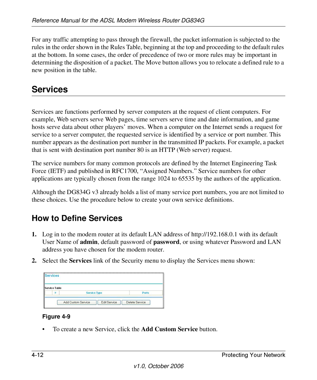 NETGEAR DG834G manual How to Define Services 