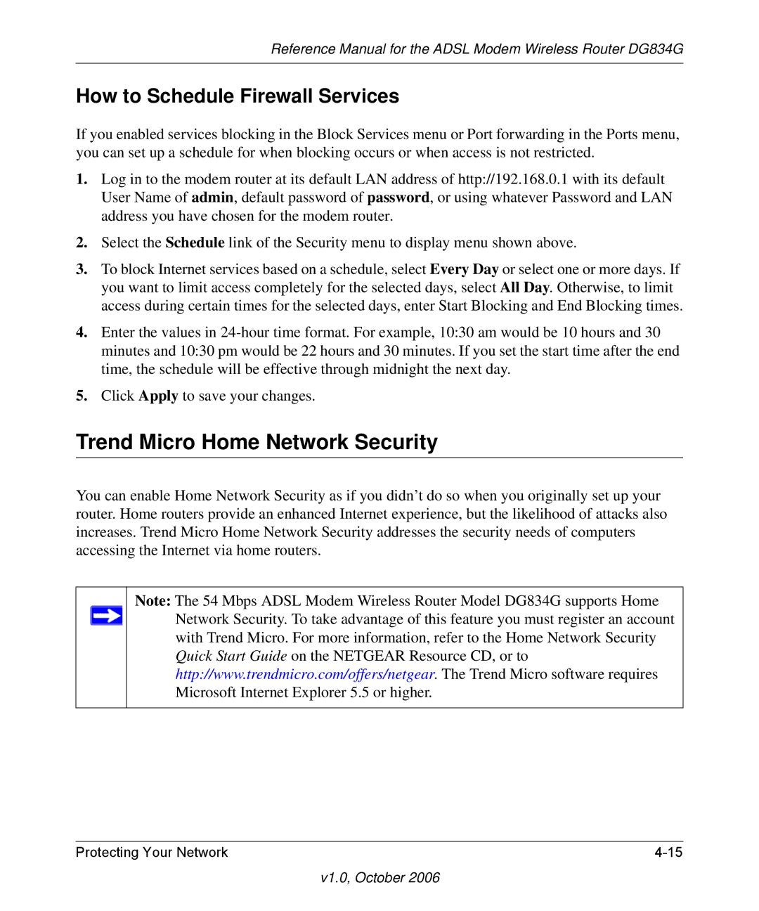 NETGEAR DG834G manual Trend Micro Home Network Security, How to Schedule Firewall Services 