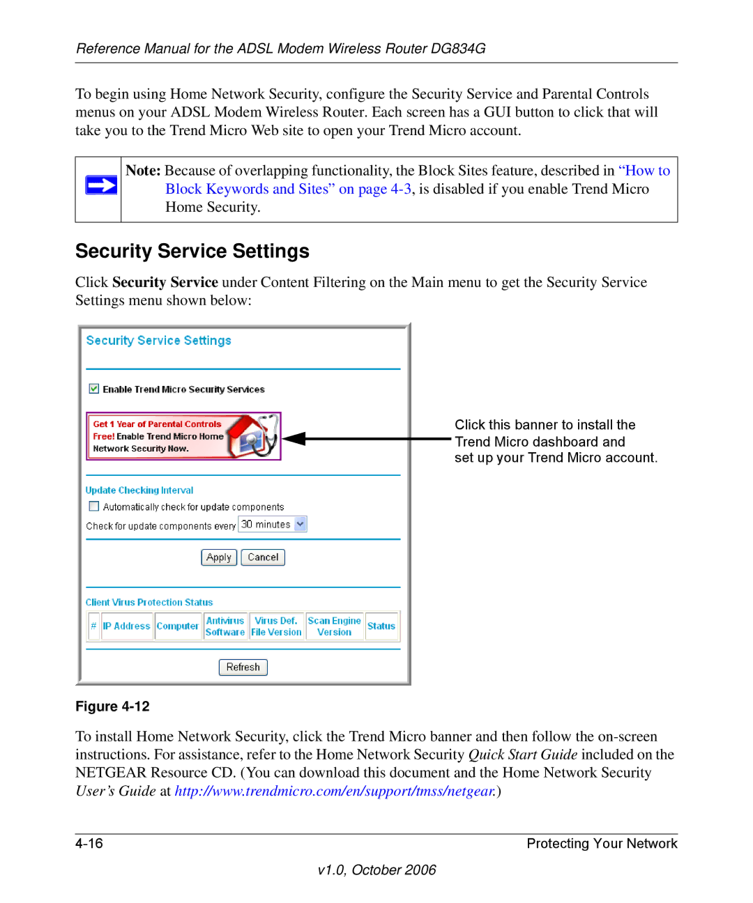 NETGEAR DG834G manual Security Service Settings 