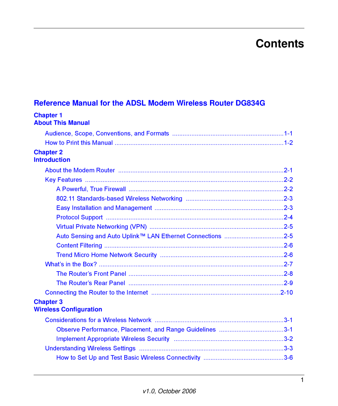 NETGEAR DG834G manual Contents 