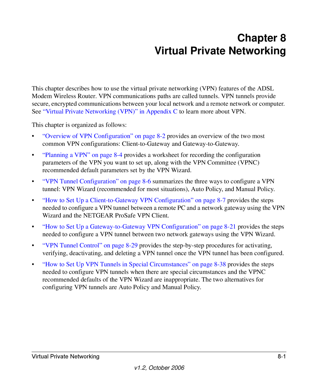 NETGEAR DG834G manual Chapter Virtual Private Networking 