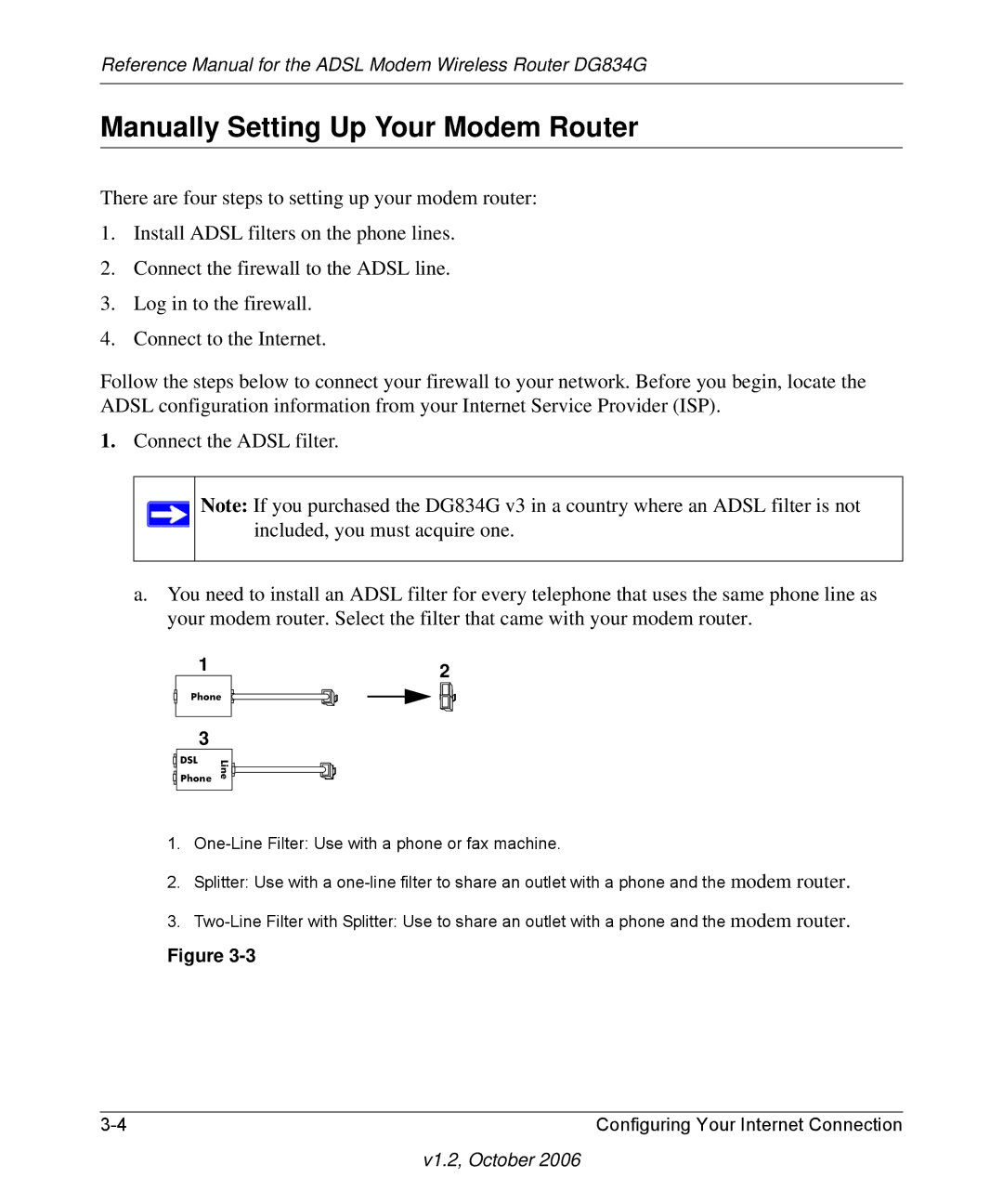 NETGEAR DG834G manual Manually Setting Up Your Modem Router 