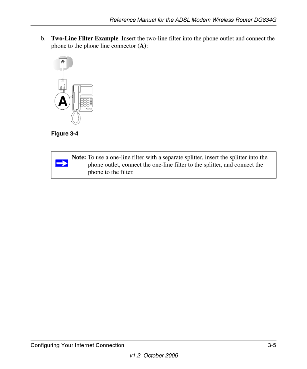 NETGEAR DG834G manual Phone to the filter 