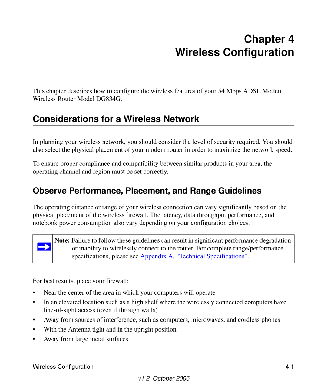 NETGEAR DG834G manual Considerations for a Wireless Network, Observe Performance, Placement, and Range Guidelines 