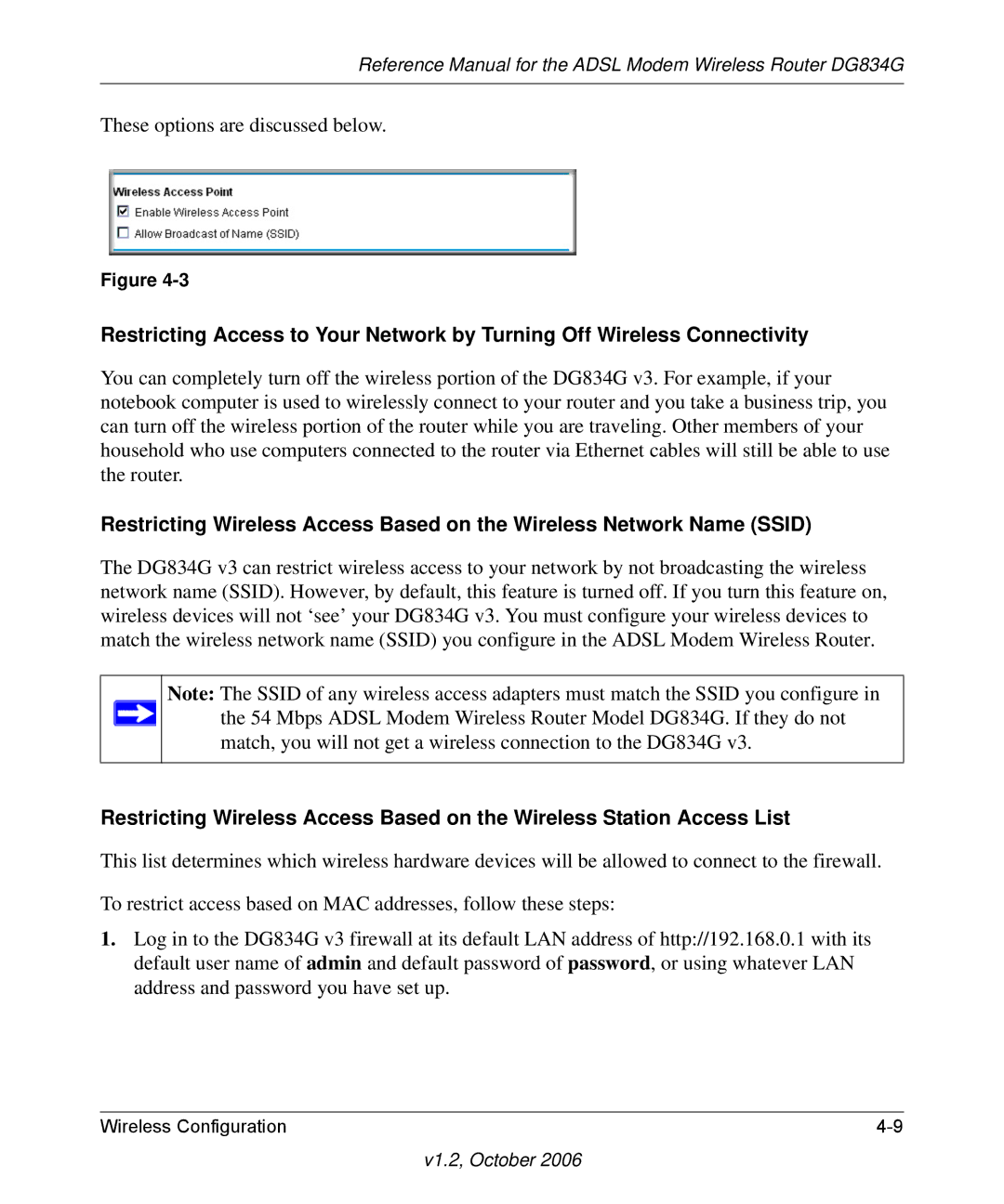 NETGEAR DG834G manual These options are discussed below 