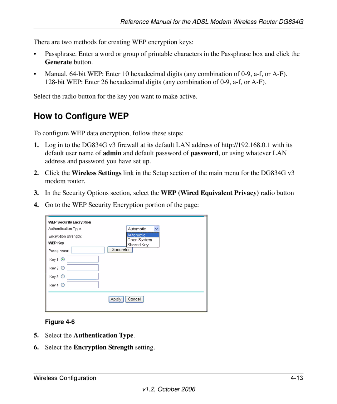 NETGEAR DG834G manual How to Configure WEP 