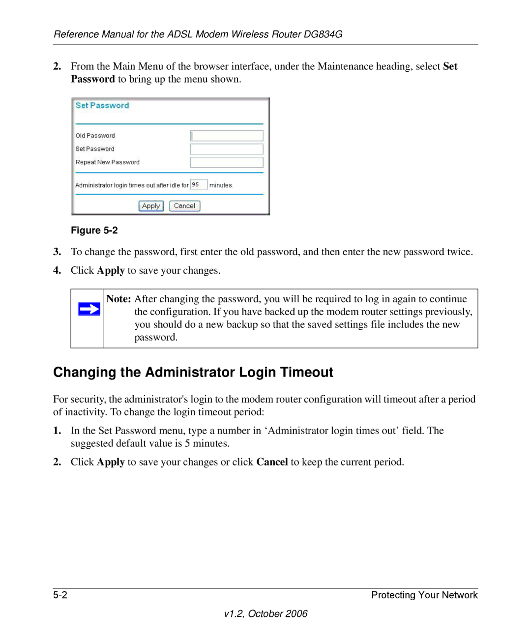 NETGEAR DG834G manual Changing the Administrator Login Timeout 