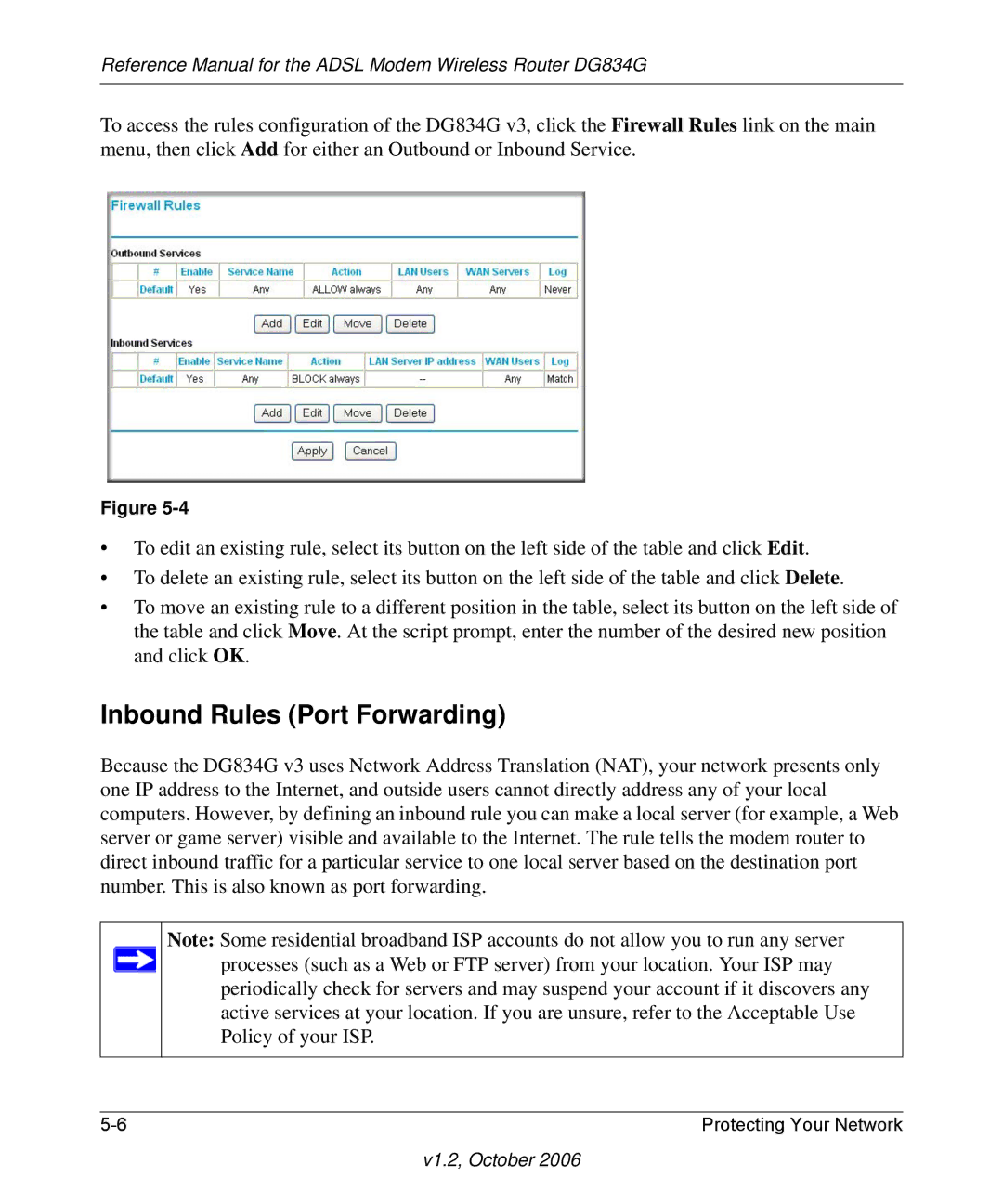 NETGEAR DG834G manual Inbound Rules Port Forwarding 