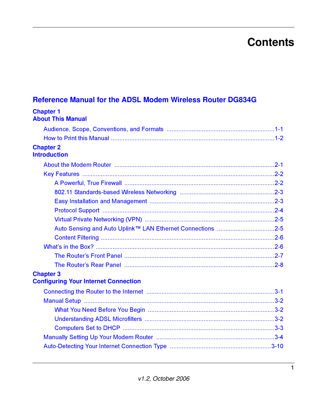 NETGEAR DG834G manual Contents 