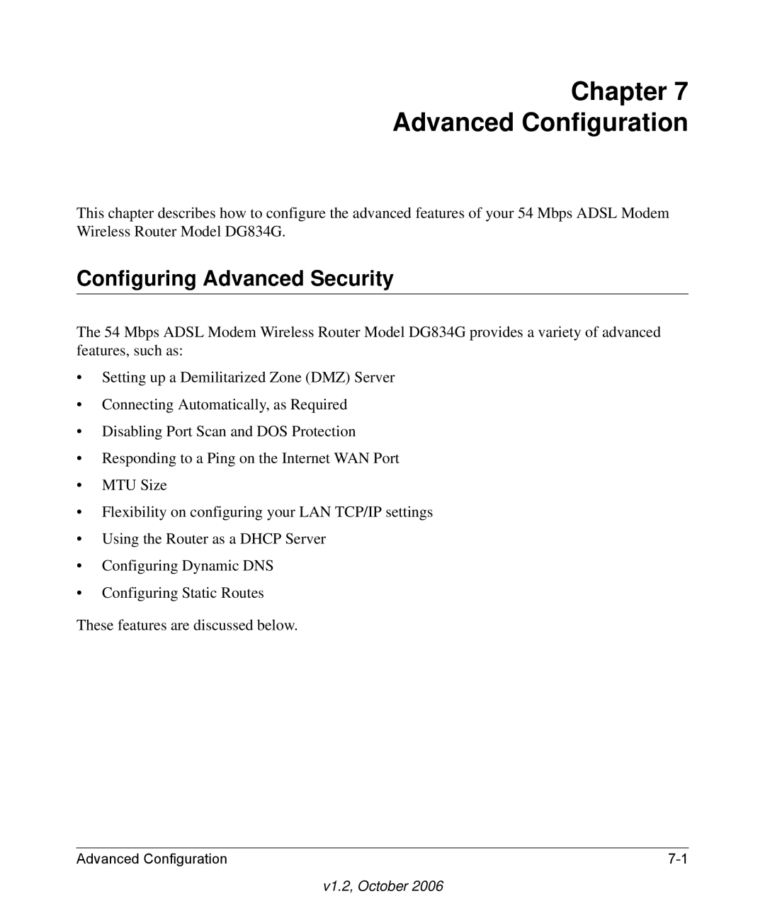 NETGEAR DG834G manual Chapter Advanced Configuration, Configuring Advanced Security 