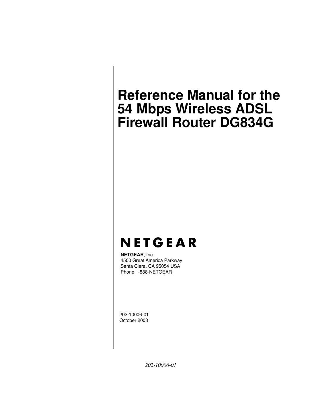 NETGEAR DG834G manual 202-10006-01 