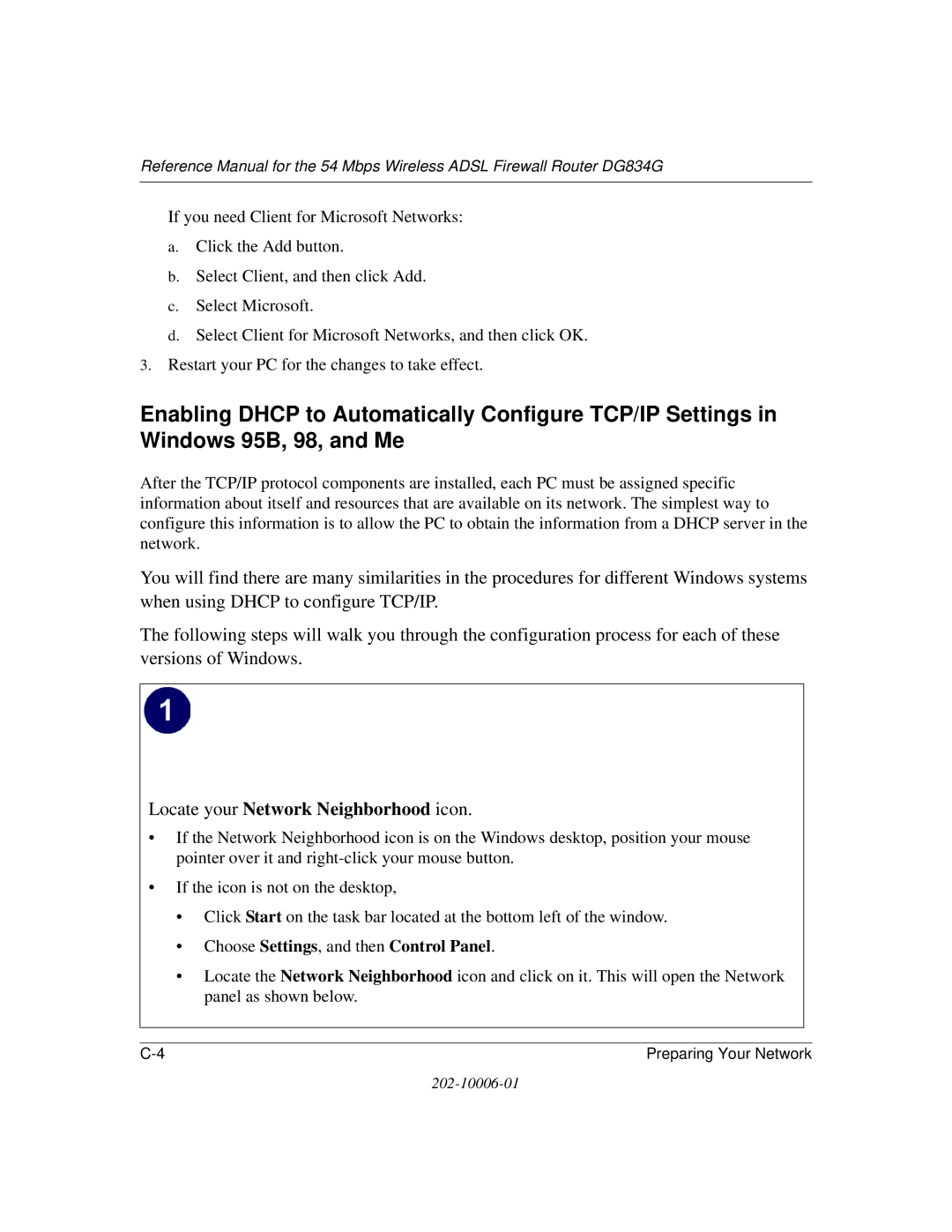 NETGEAR DG834G manual Locate your Network Neighborhood icon 