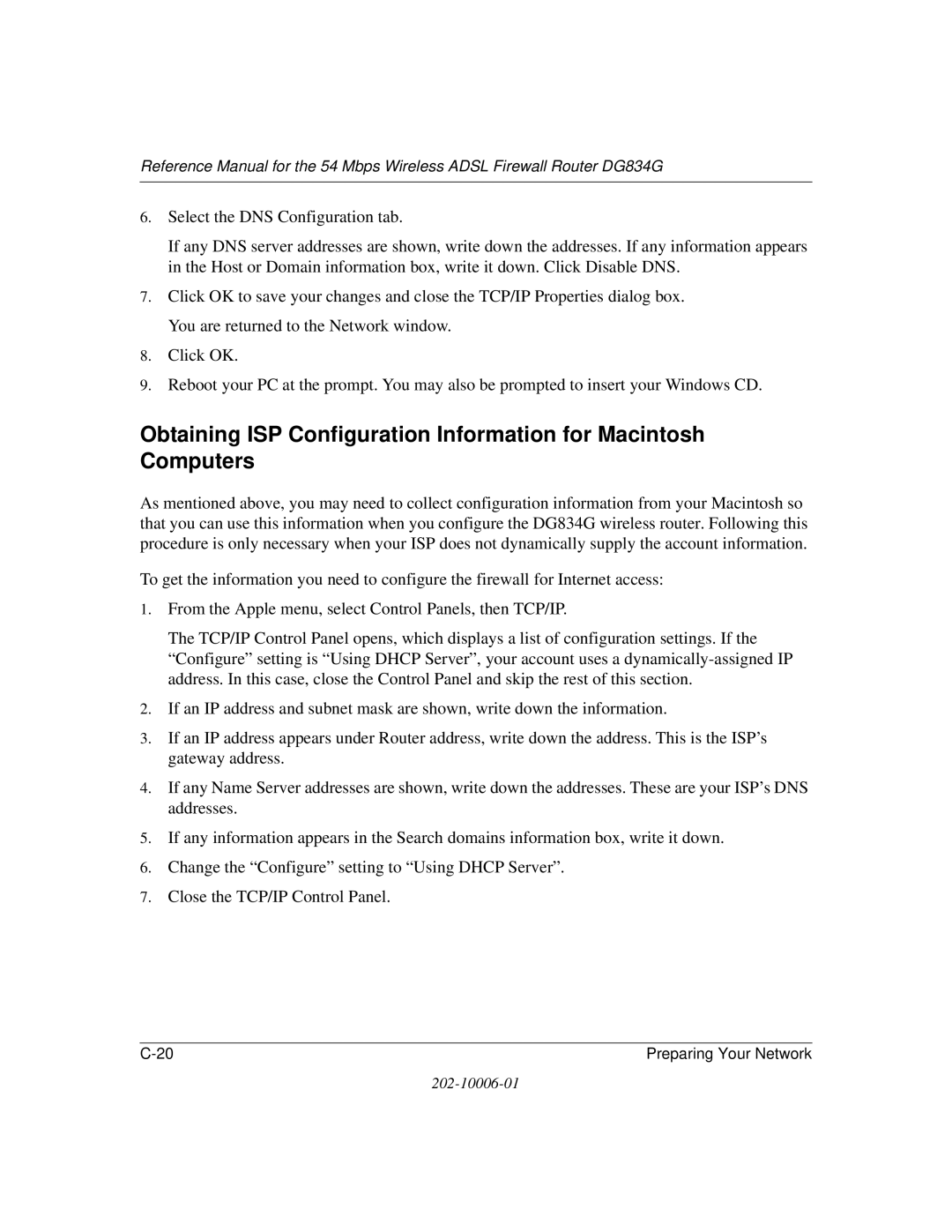 NETGEAR DG834G manual Preparing Your Network 