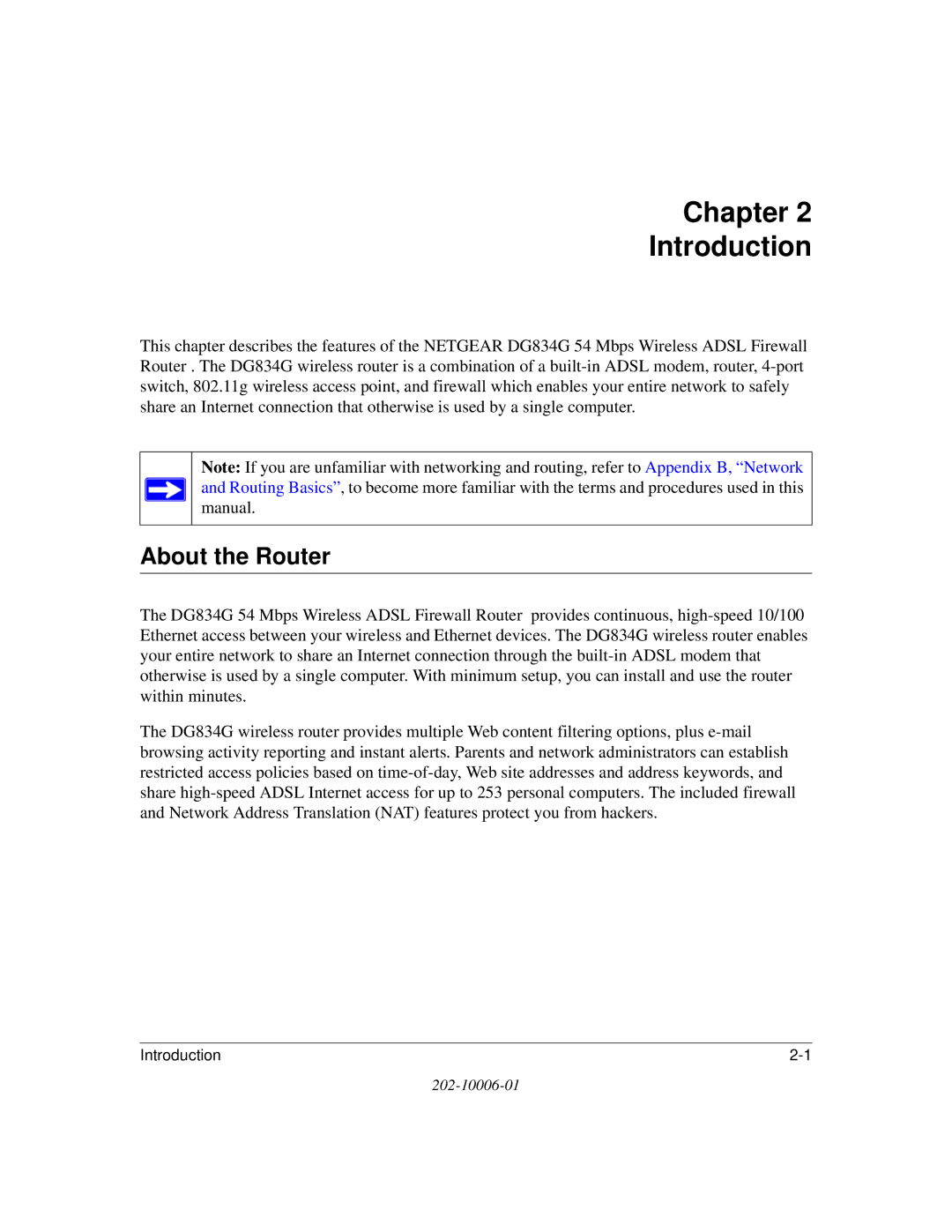 NETGEAR DG834G manual Chapter Introduction, About the Router 