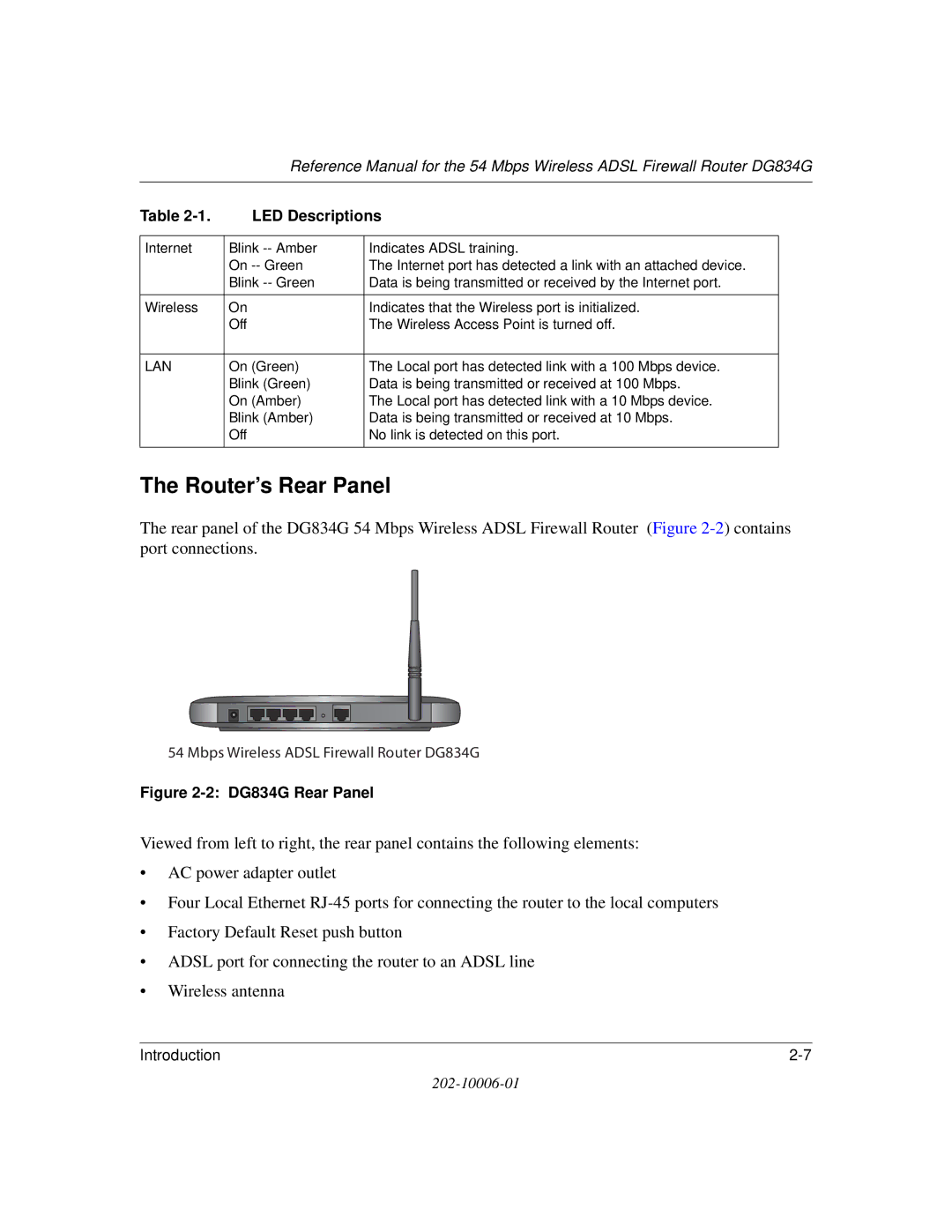 NETGEAR DG834G manual Router’s Rear Panel, Lan 