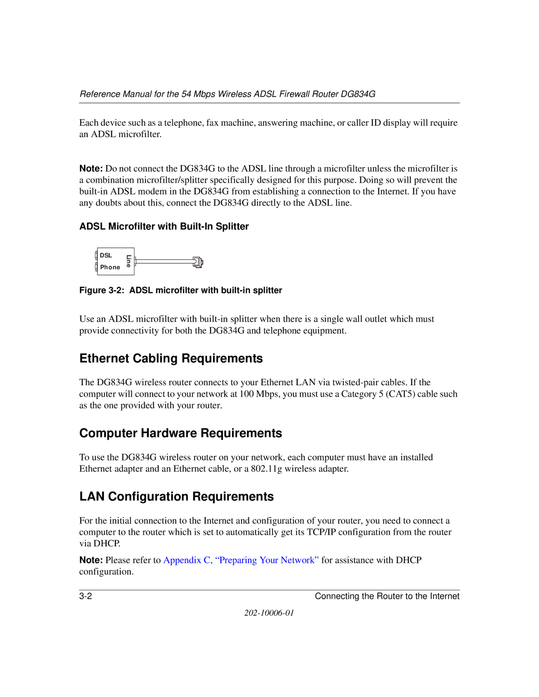 NETGEAR DG834G manual Ethernet Cabling Requirements, Computer Hardware Requirements, LAN Configuration Requirements 