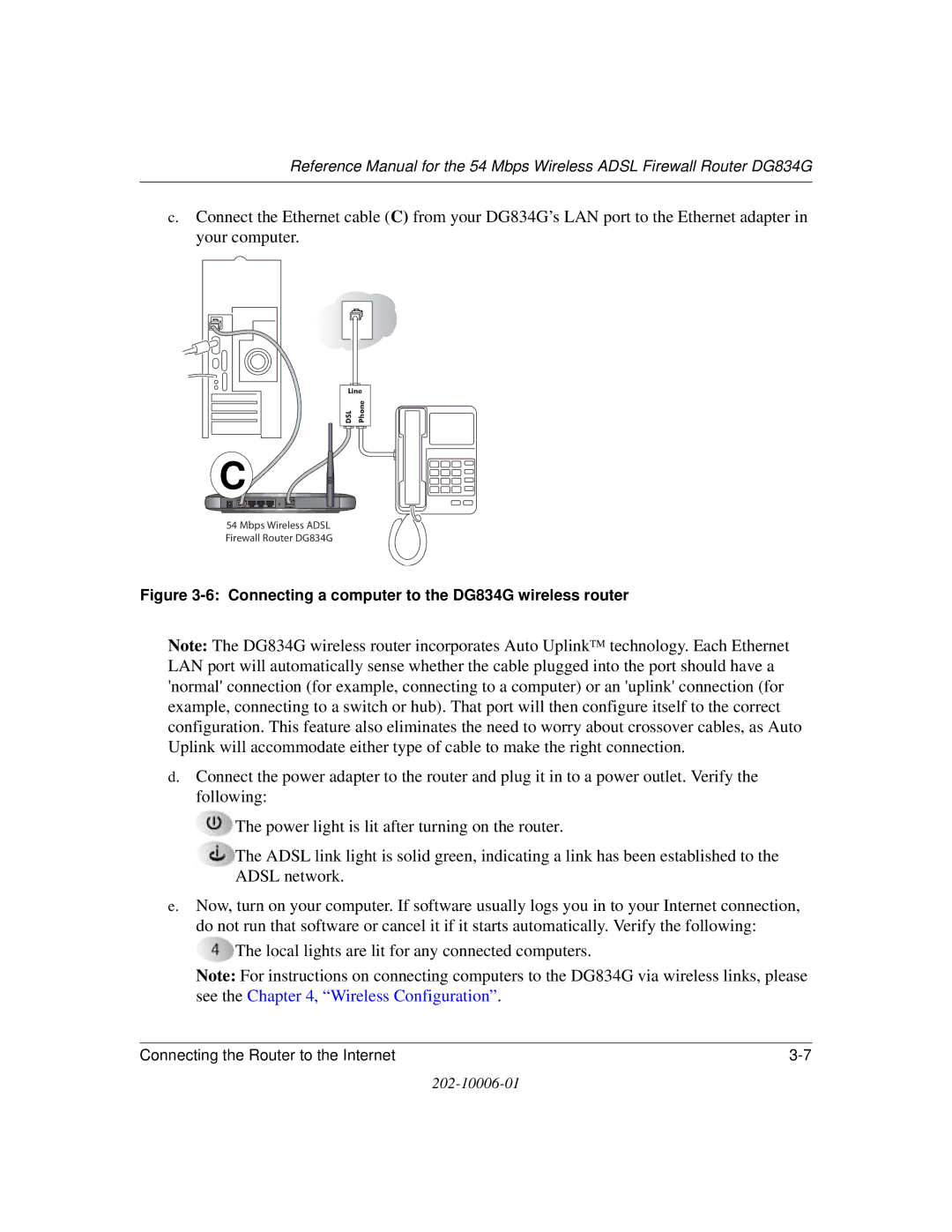 NETGEAR manual Connecting a computer to the DG834G wireless router 