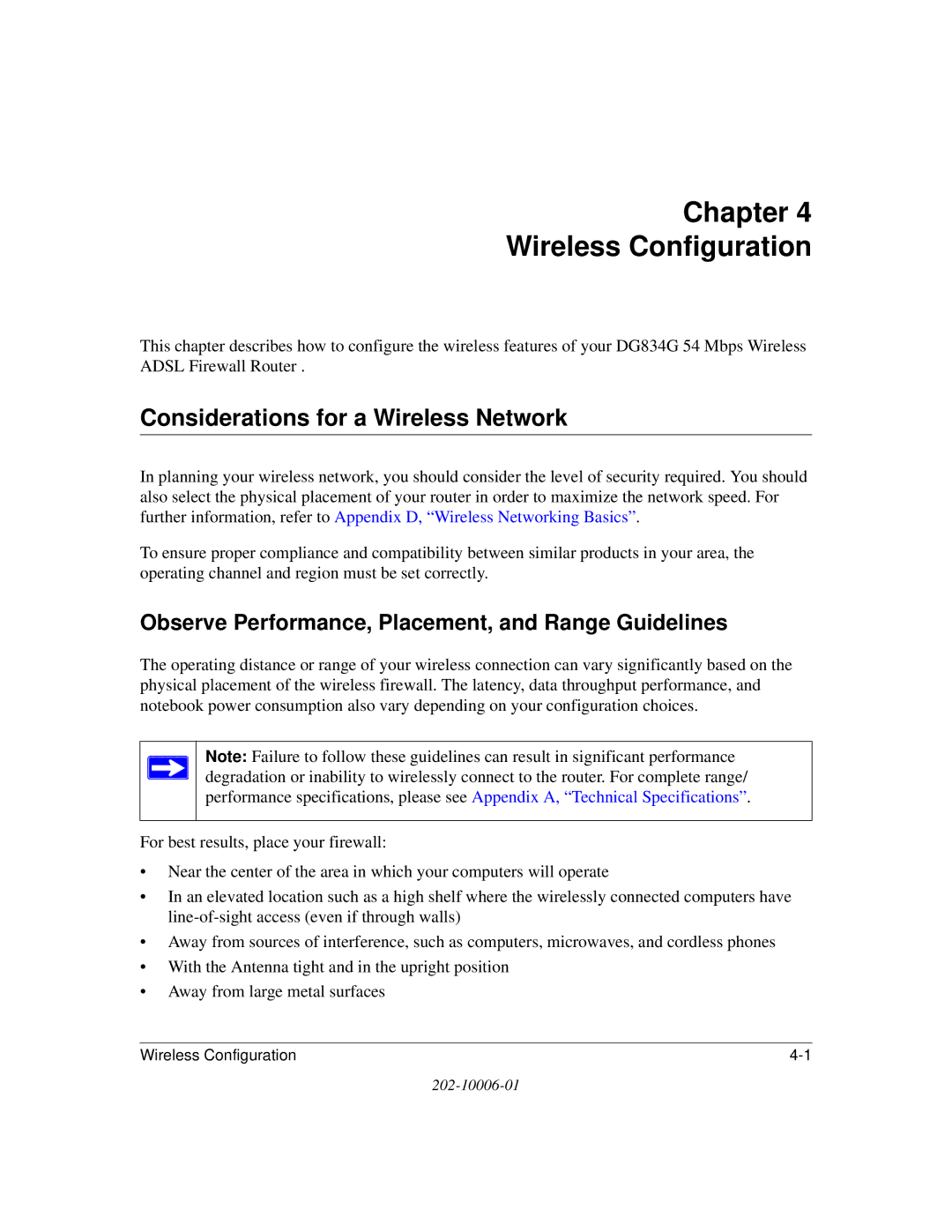 NETGEAR DG834G manual Chapter Wireless Configuration, Considerations for a Wireless Network 