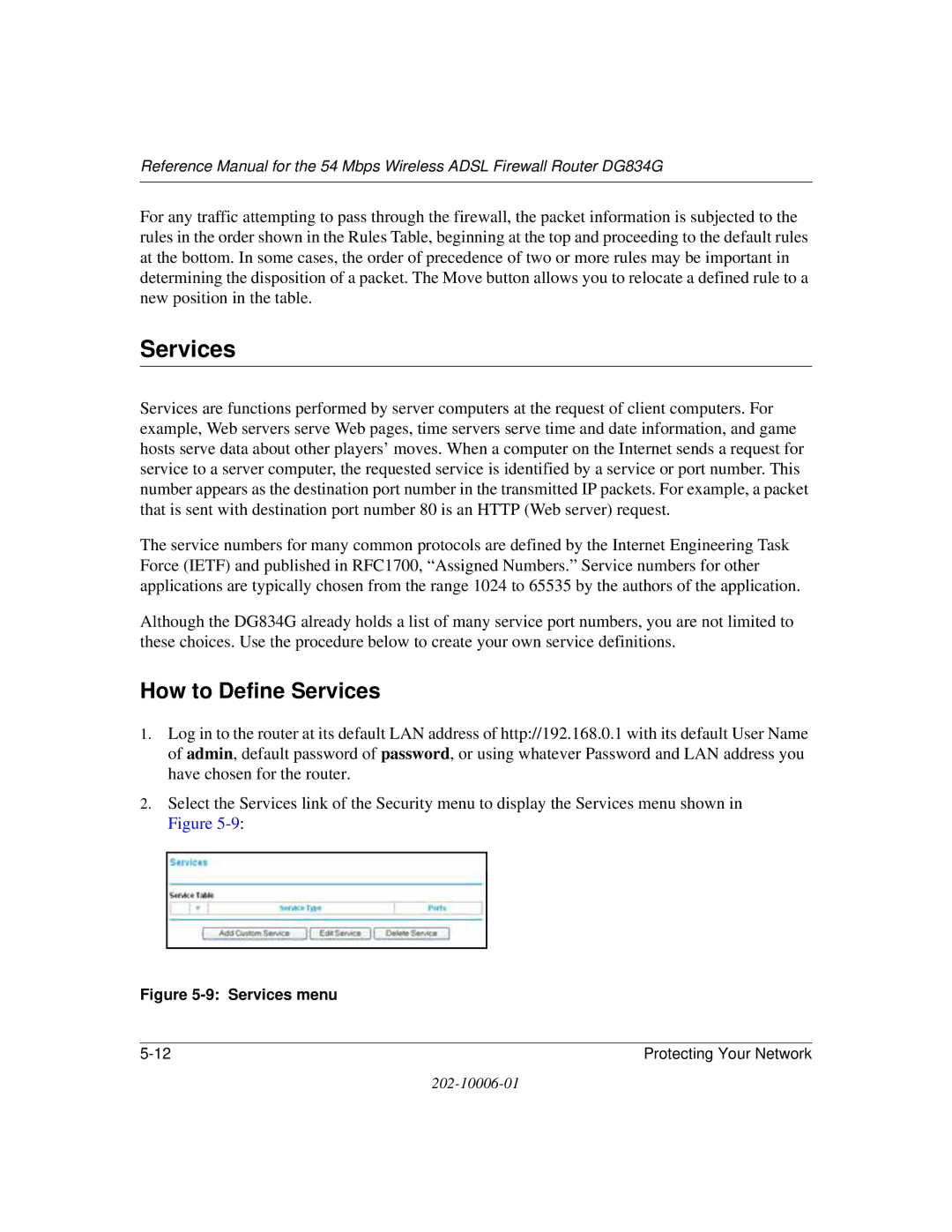 NETGEAR DG834G manual How to Define Services 