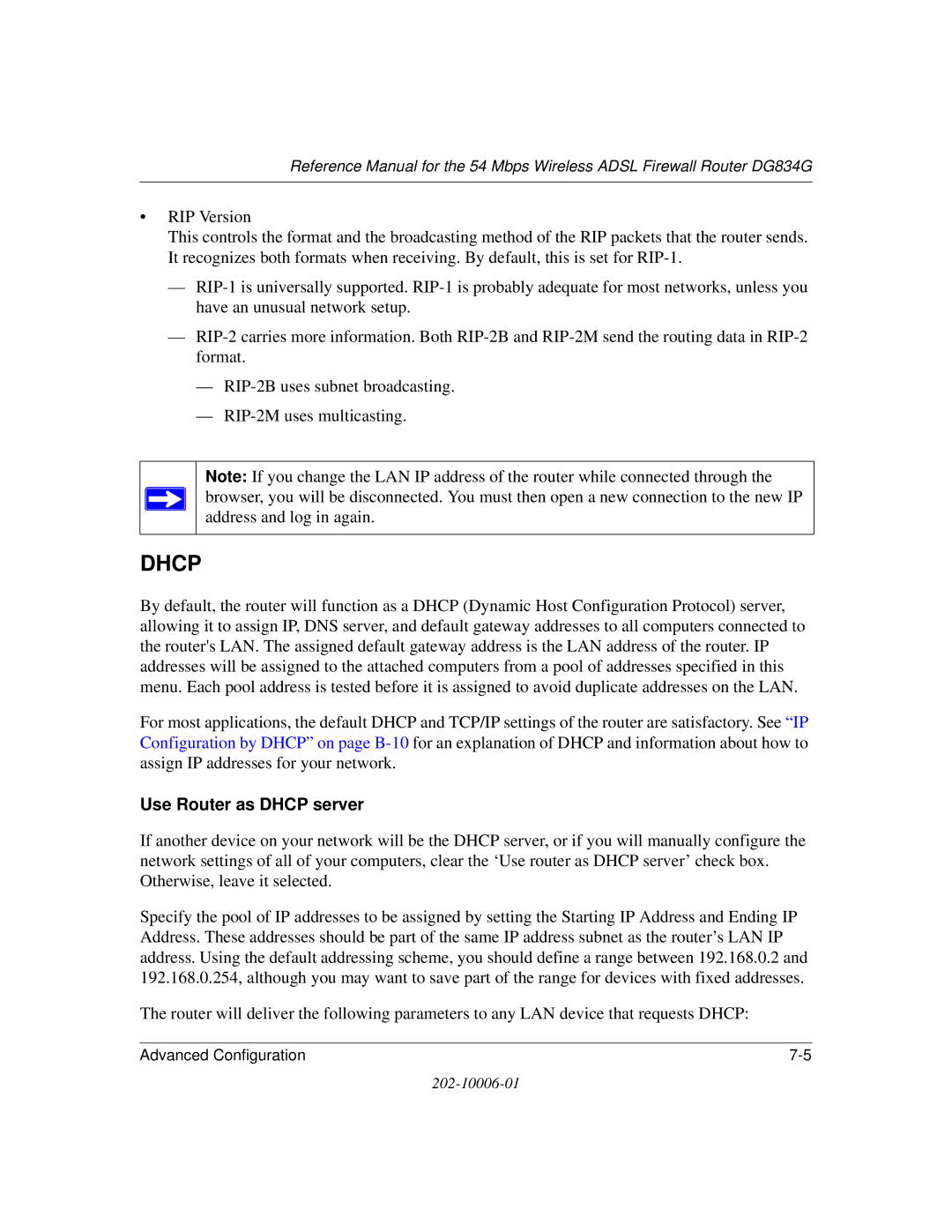 NETGEAR DG834G manual Use Router as Dhcp server 