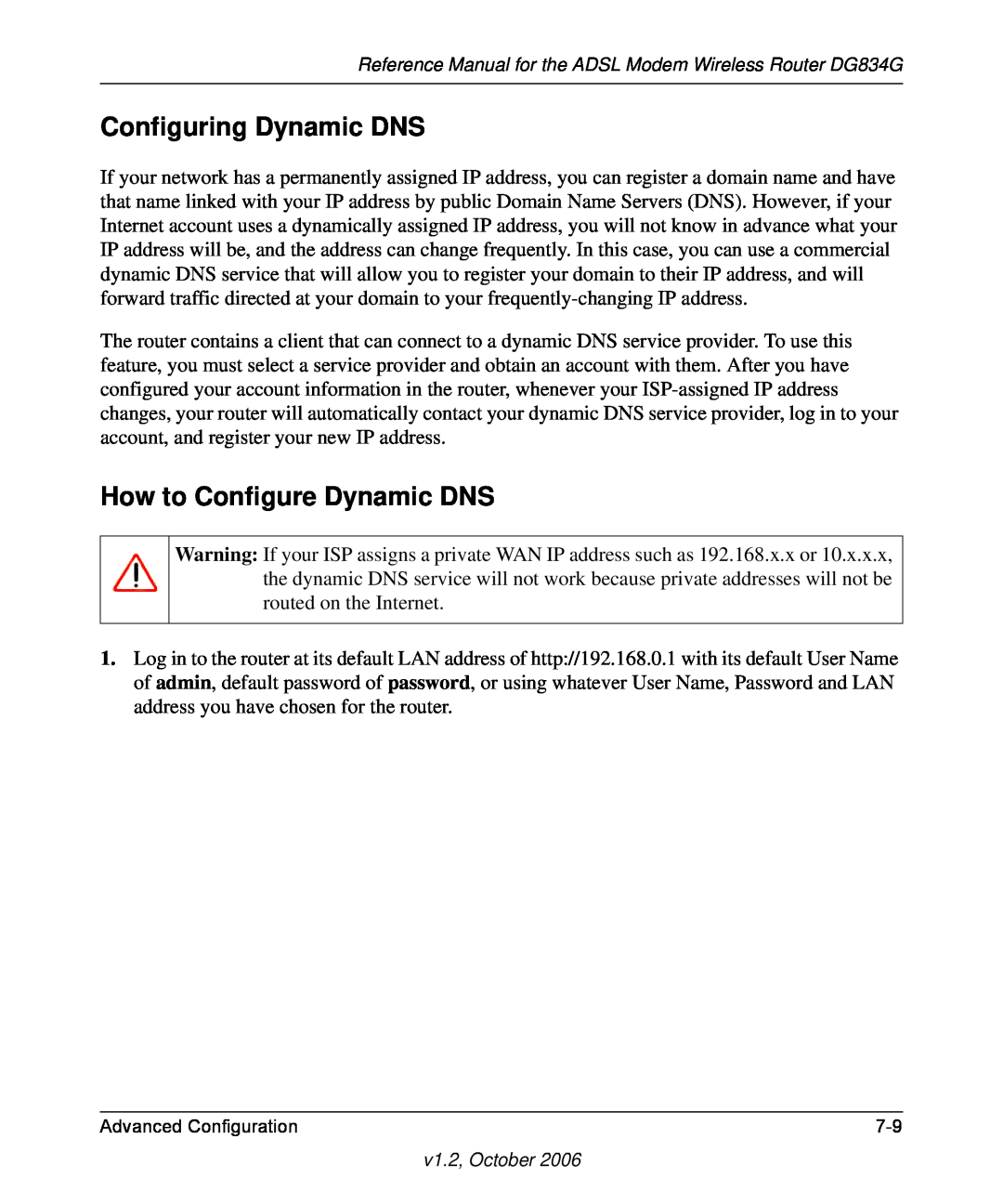 NETGEAR DG834G manual Configuring Dynamic DNS, How to Configure Dynamic DNS, Advanced Configuration 