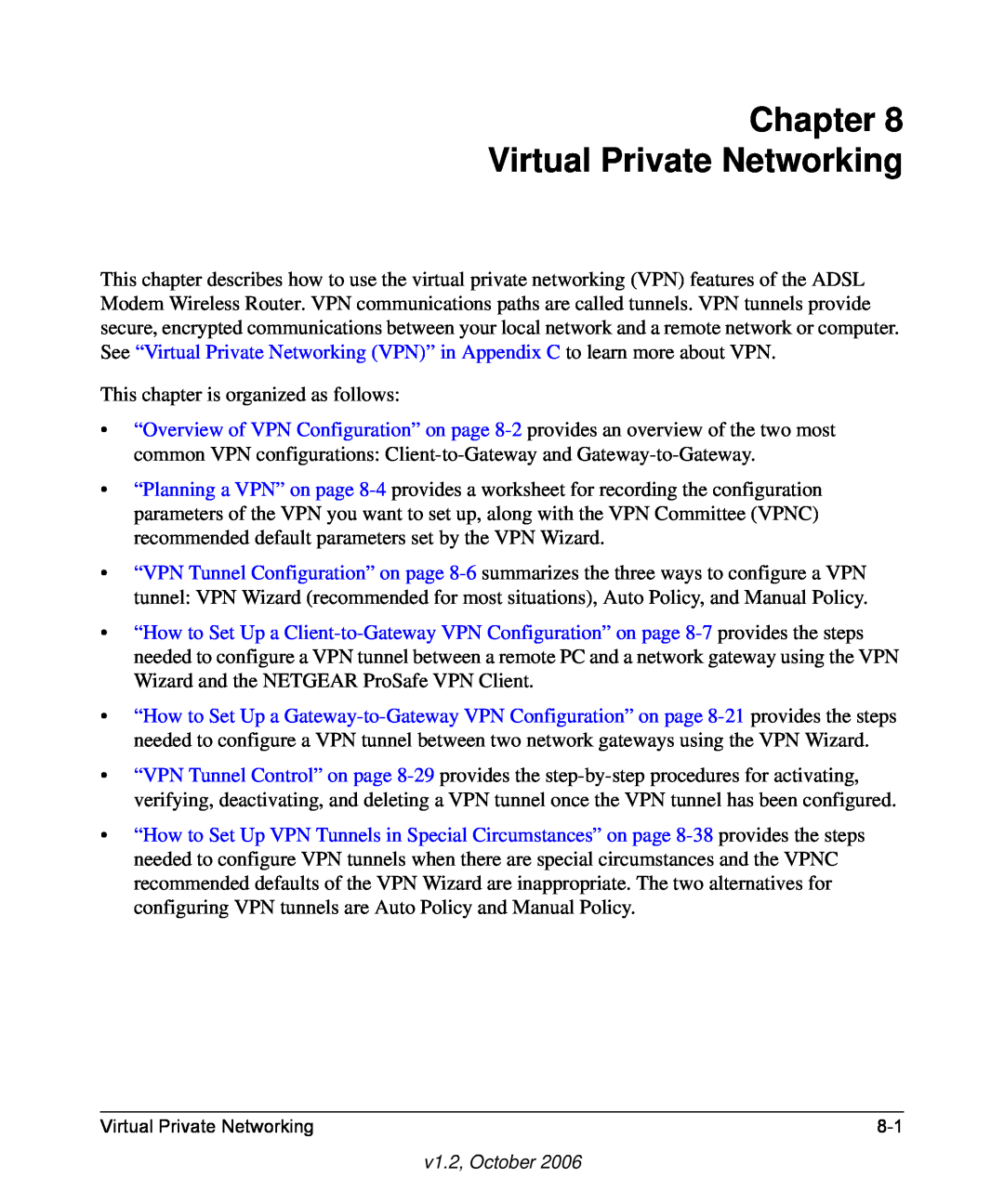NETGEAR DG834G manual Chapter Virtual Private Networking 