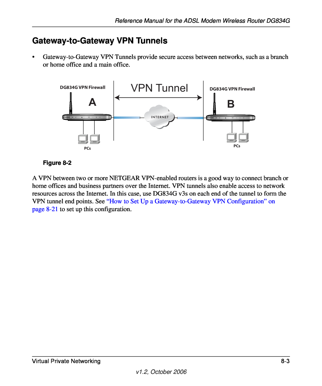 NETGEAR manual VPN Tunnel, Virtual Private Networking, v1.2, October, DG834G VPN Firewall 