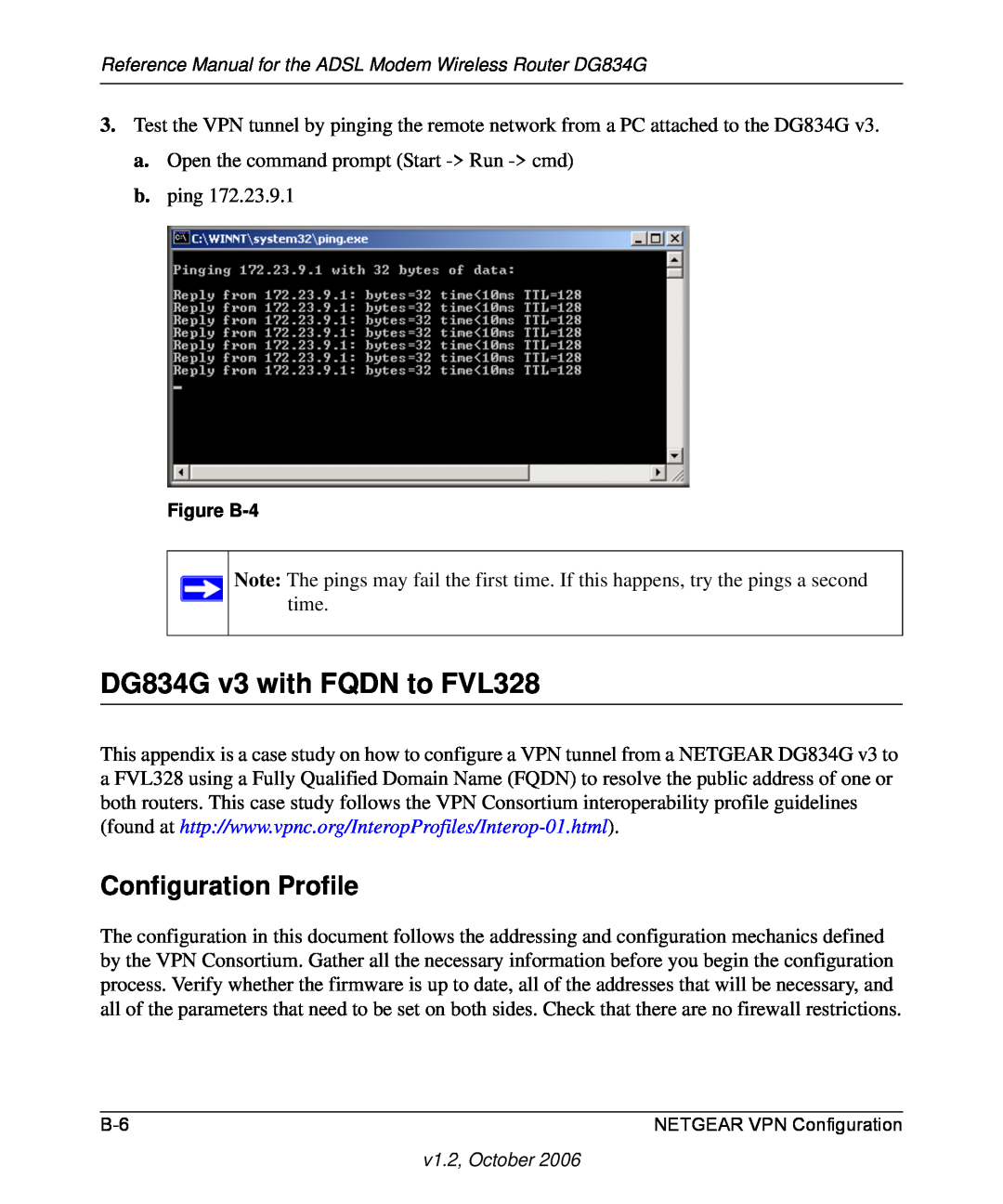 NETGEAR manual DG834G v3 with FQDN to FVL328, Configuration Profile, Figure B-4 