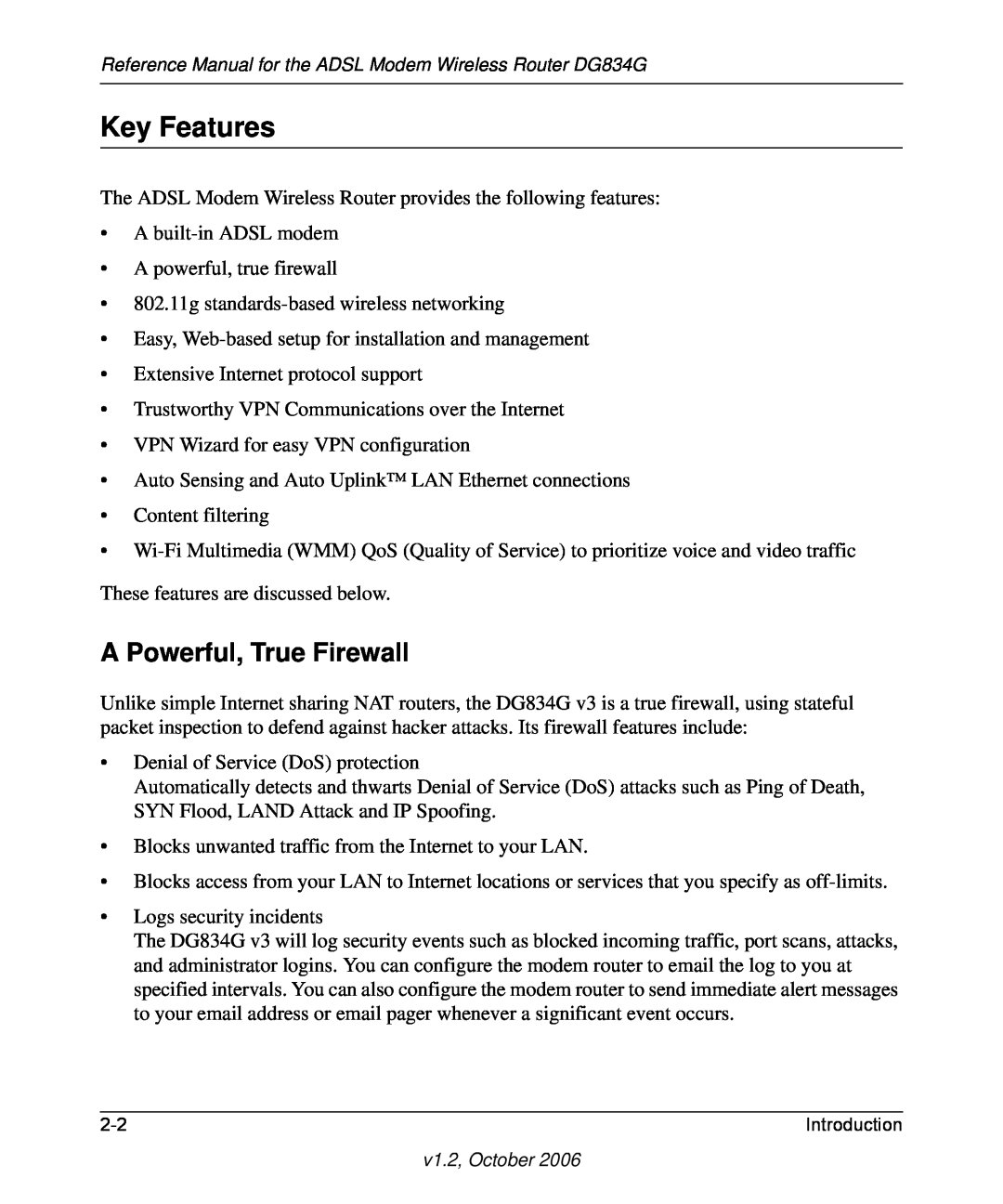 NETGEAR DG834G manual Key Features, A Powerful, True Firewall 