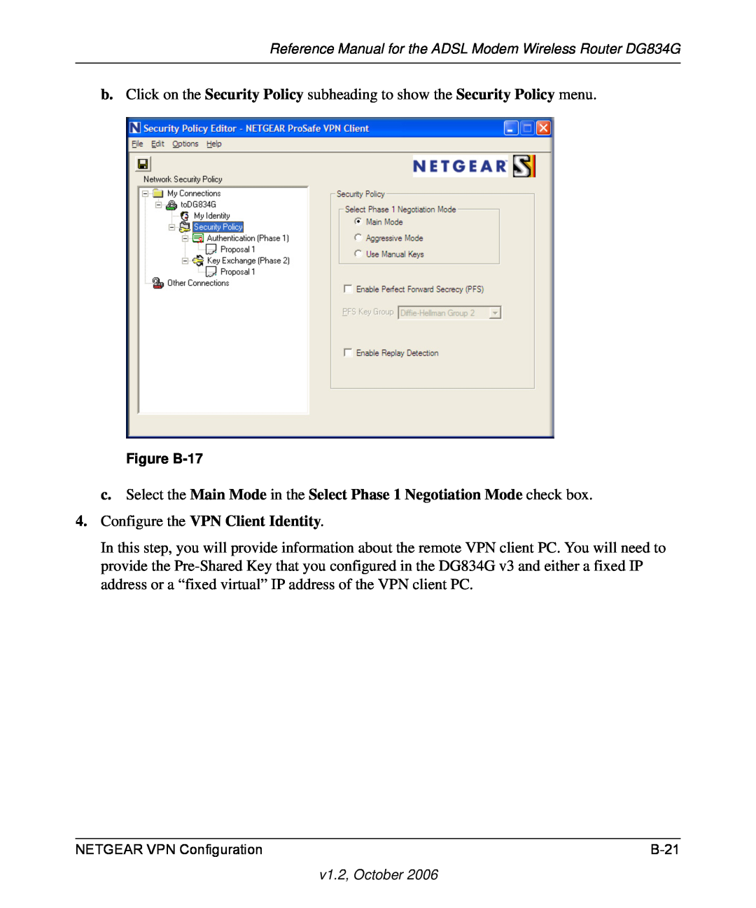 NETGEAR DG834G manual Configure the VPN Client Identity, Figure B-17 
