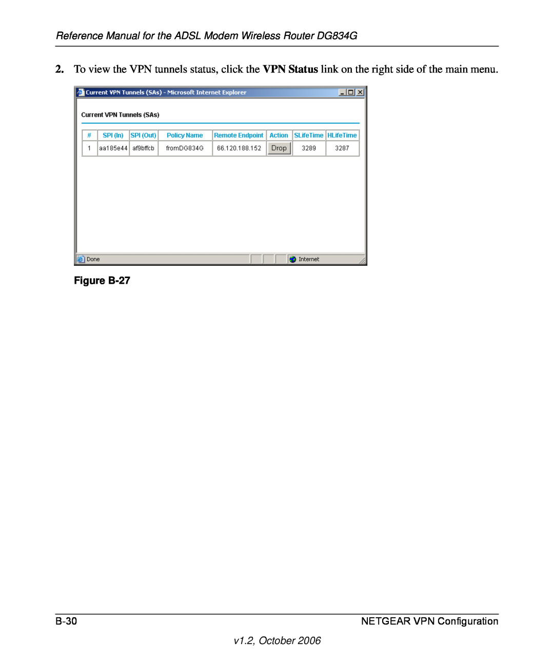 NETGEAR manual Reference Manual for the ADSL Modem Wireless Router DG834G, Figure B-27, B-30, NETGEAR VPN Configuration 