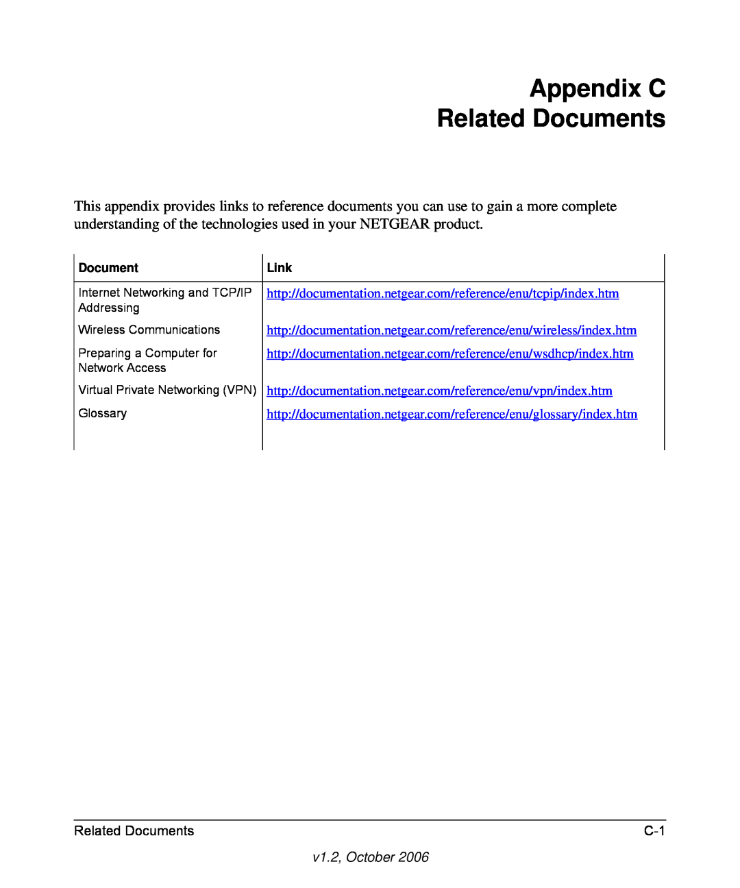 NETGEAR DG834G manual Appendix C Related Documents, v1.2, October 
