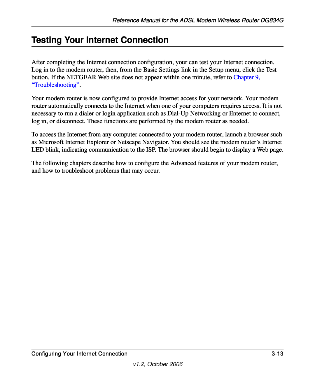 NETGEAR DG834G manual Testing Your Internet Connection 