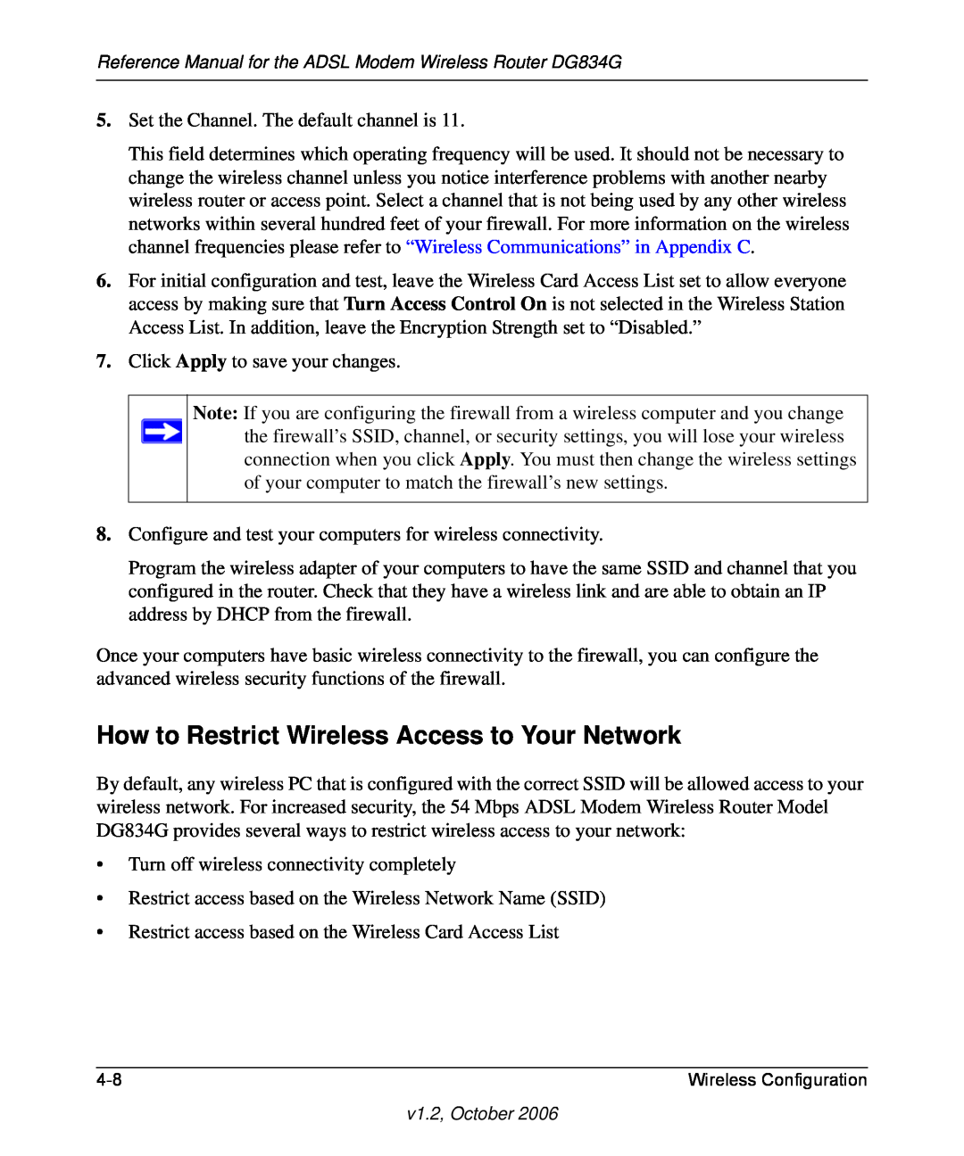 NETGEAR DG834G manual How to Restrict Wireless Access to Your Network 