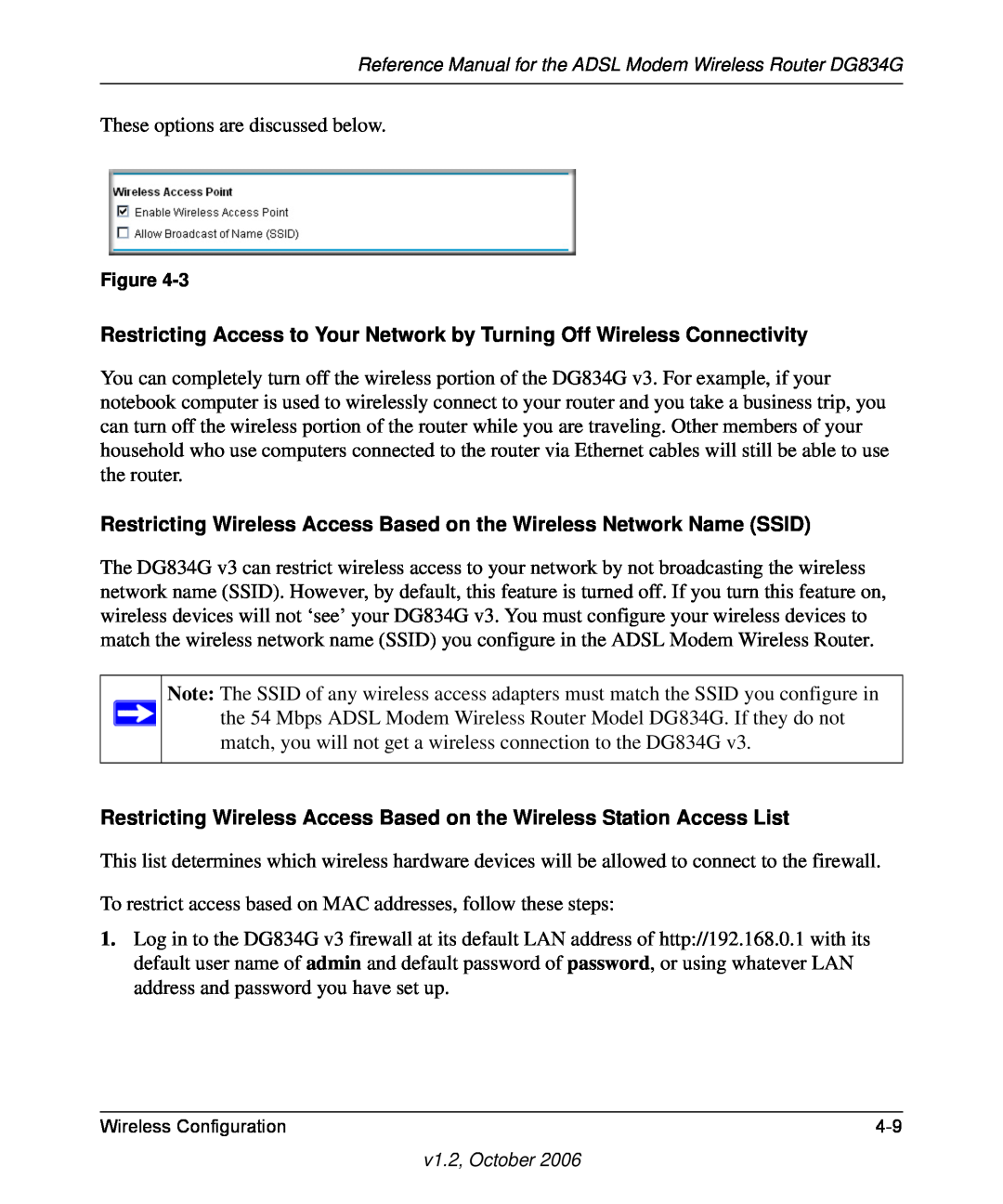 NETGEAR DG834G manual Restricting Wireless Access Based on the Wireless Network Name SSID 