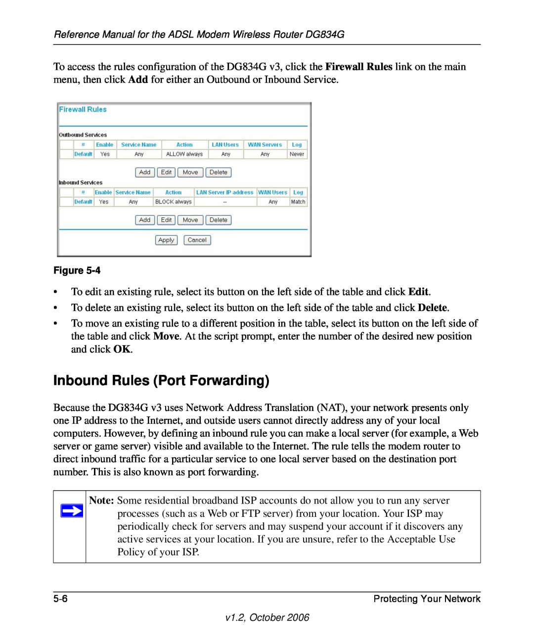 NETGEAR DG834G manual Inbound Rules Port Forwarding 