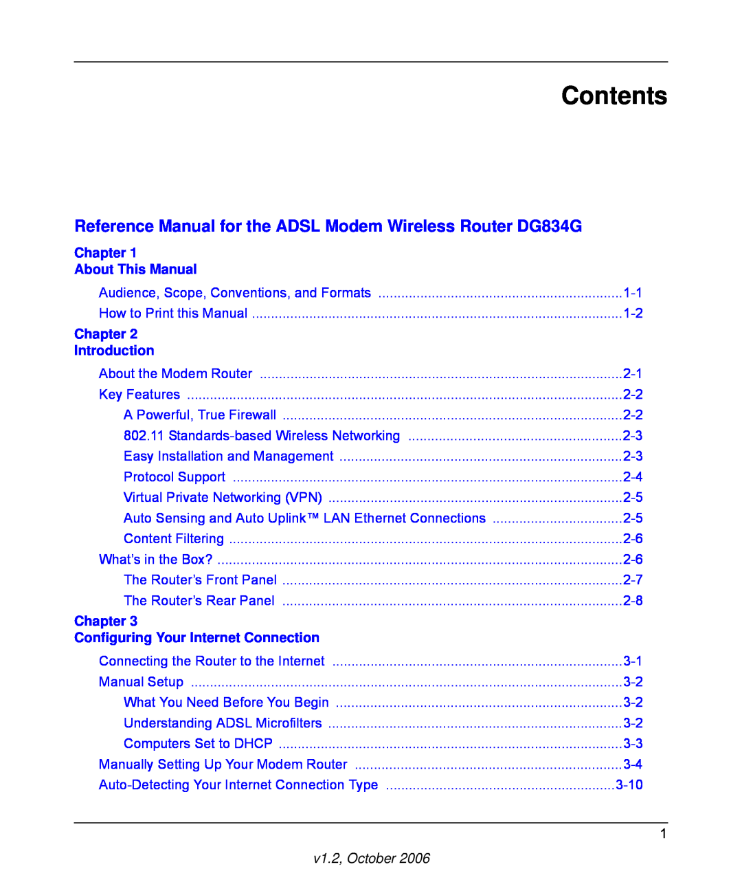 NETGEAR Contents, Reference Manual for the ADSL Modem Wireless Router DG834G, Chapter About This Manual, Introduction 