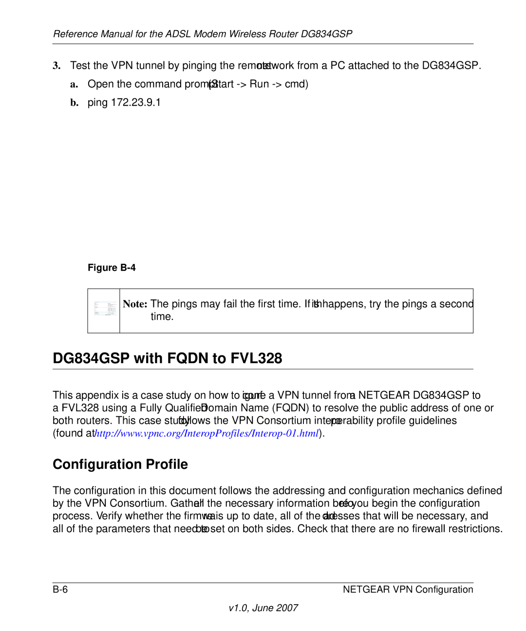 NETGEAR appendix DG834GSP with Fqdn to FVL328 