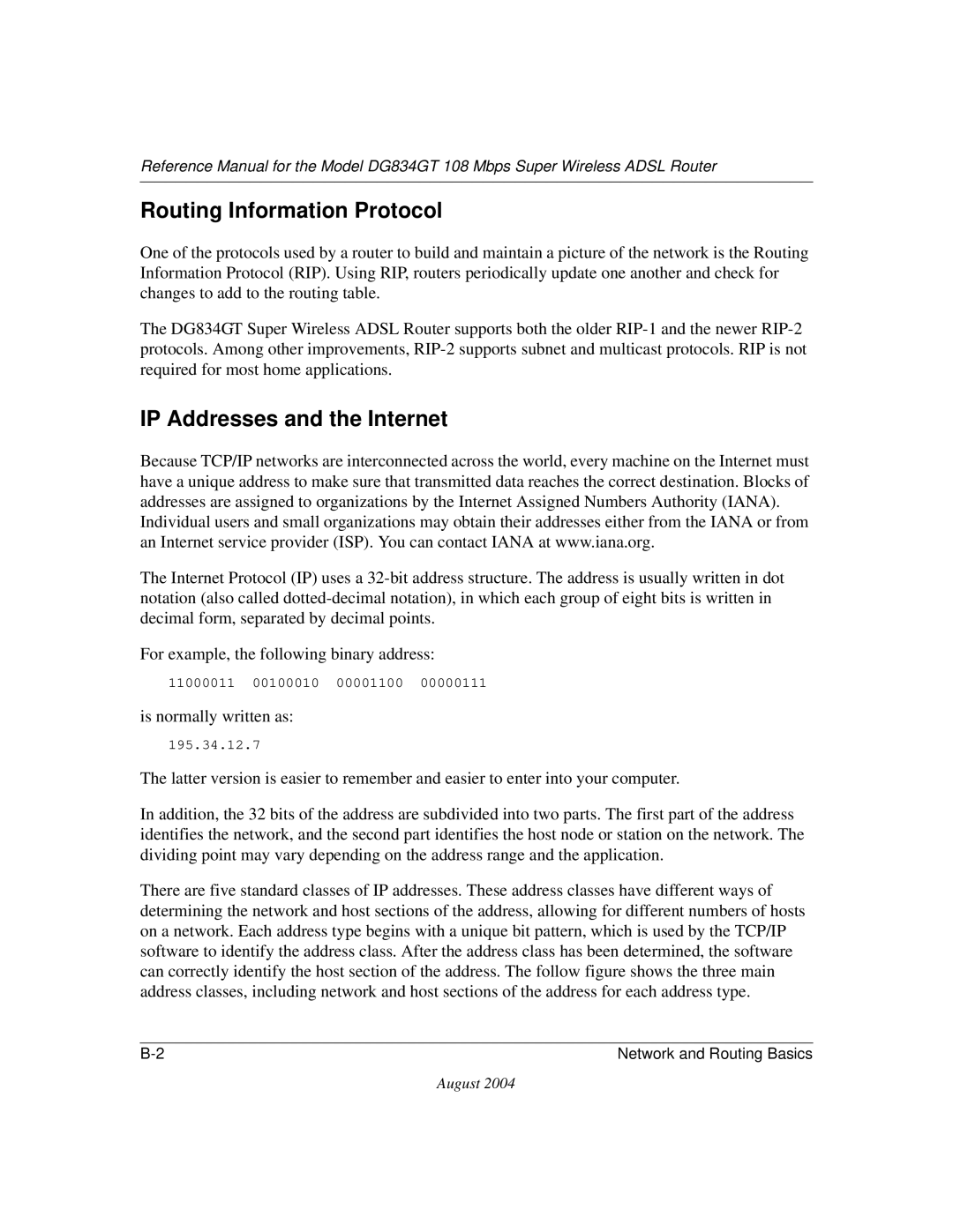 NETGEAR DG834GT manual Routing Information Protocol, IP Addresses and the Internet 