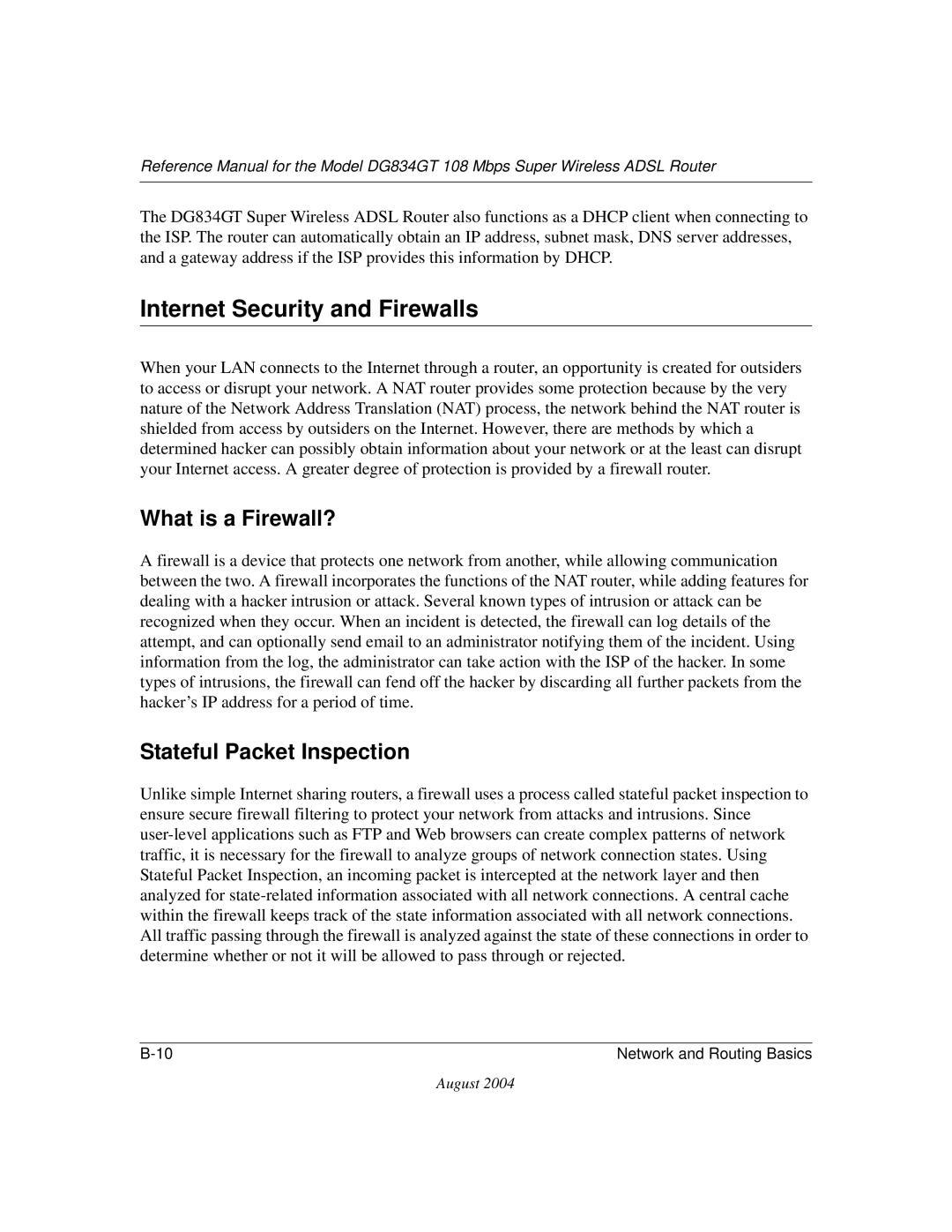 NETGEAR DG834GT manual Internet Security and Firewalls, What is a Firewall?, Stateful Packet Inspection 