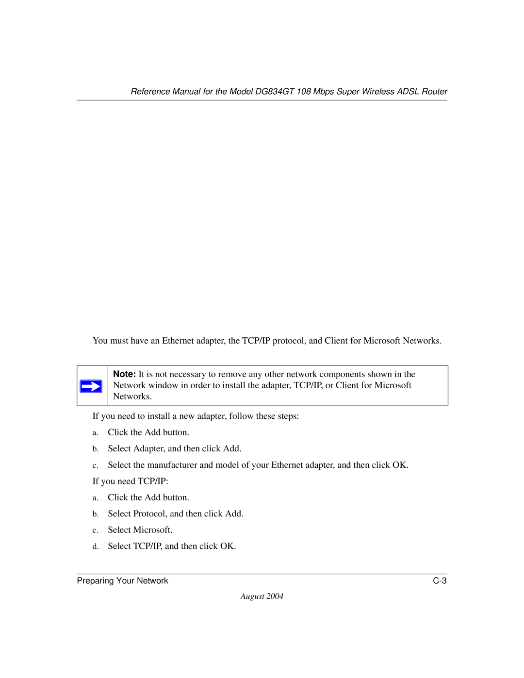 NETGEAR DG834GT manual Preparing Your Network 