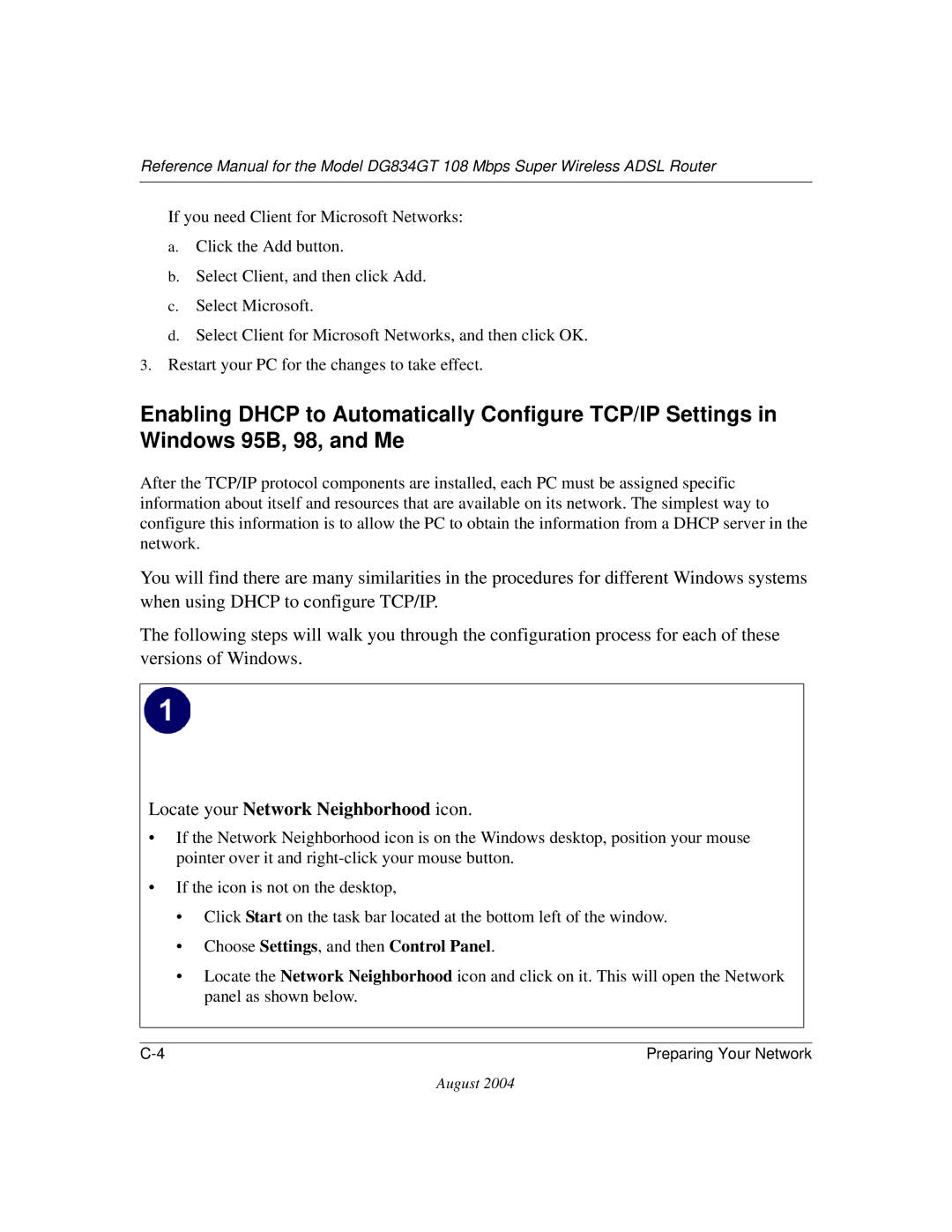 NETGEAR DG834GT manual Locate your Network Neighborhood icon 