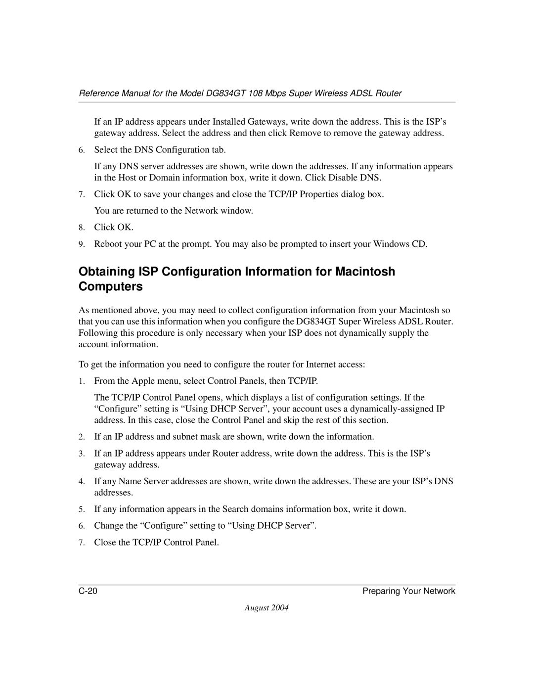 NETGEAR DG834GT manual Preparing Your Network 