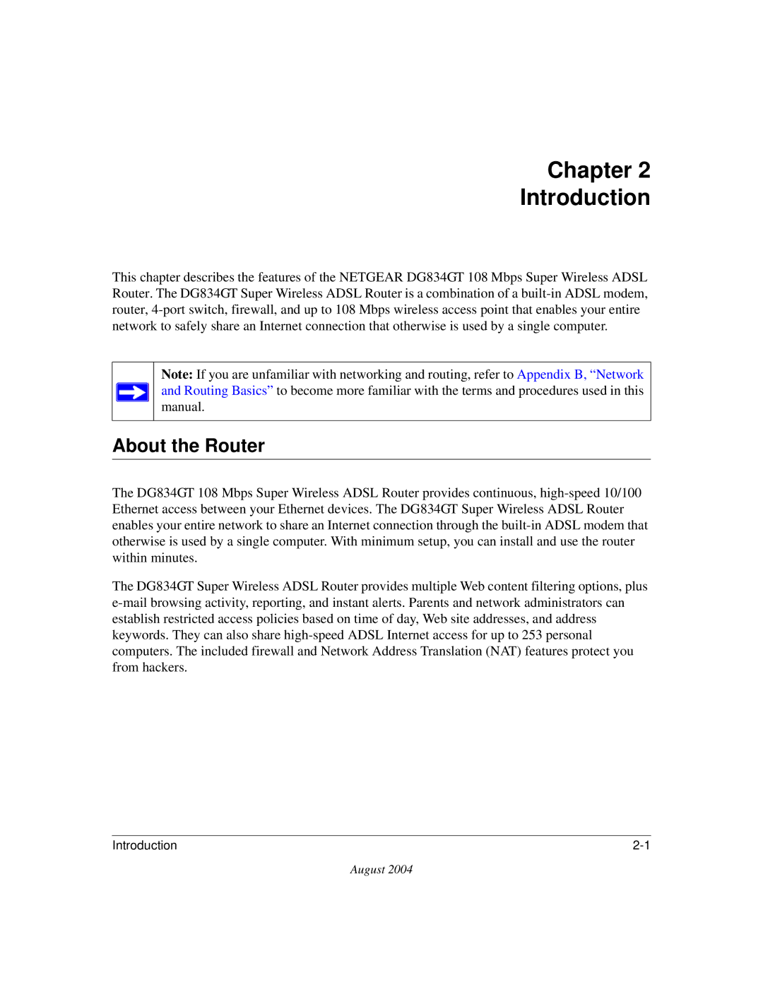 NETGEAR DG834GT manual Chapter Introduction, About the Router 