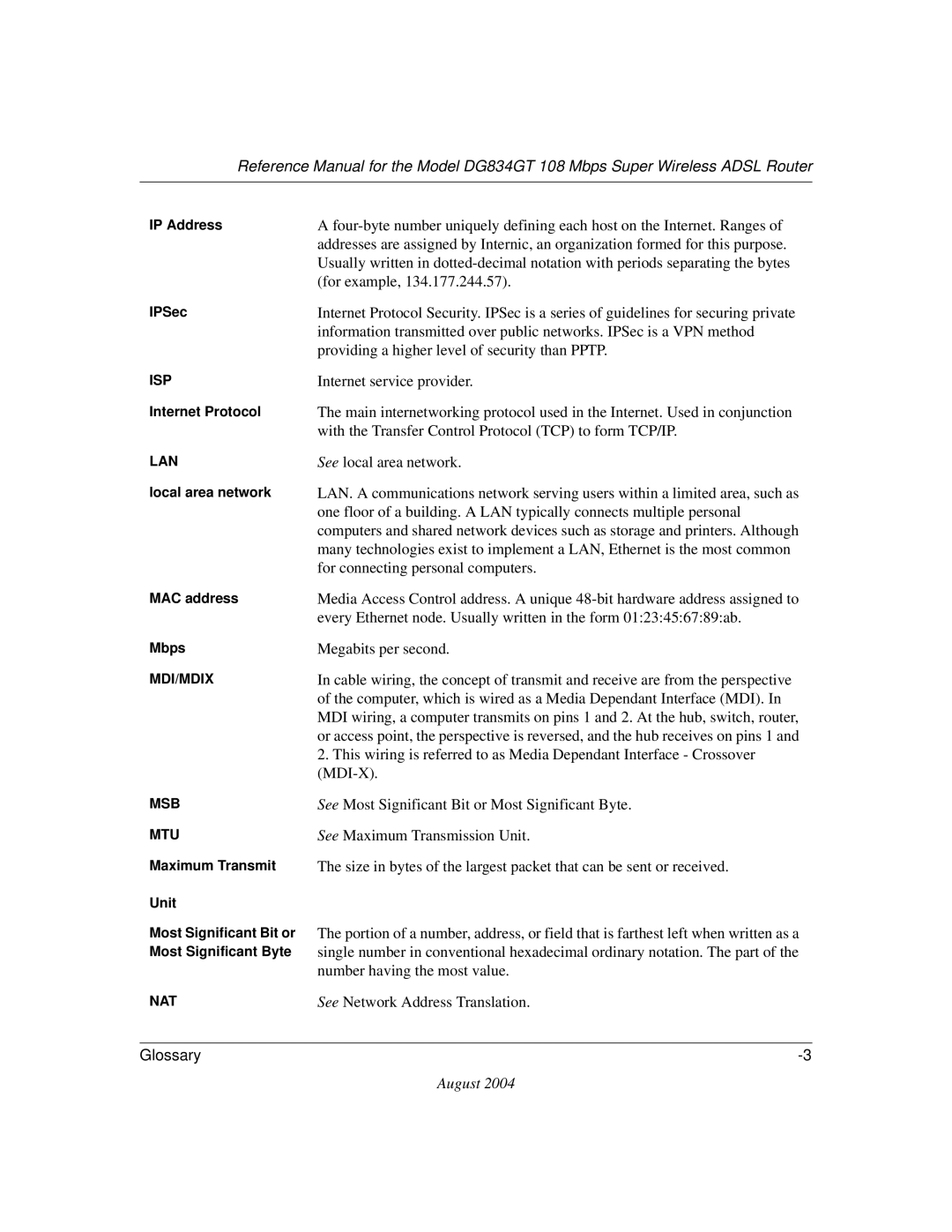 NETGEAR DG834GT manual For example 